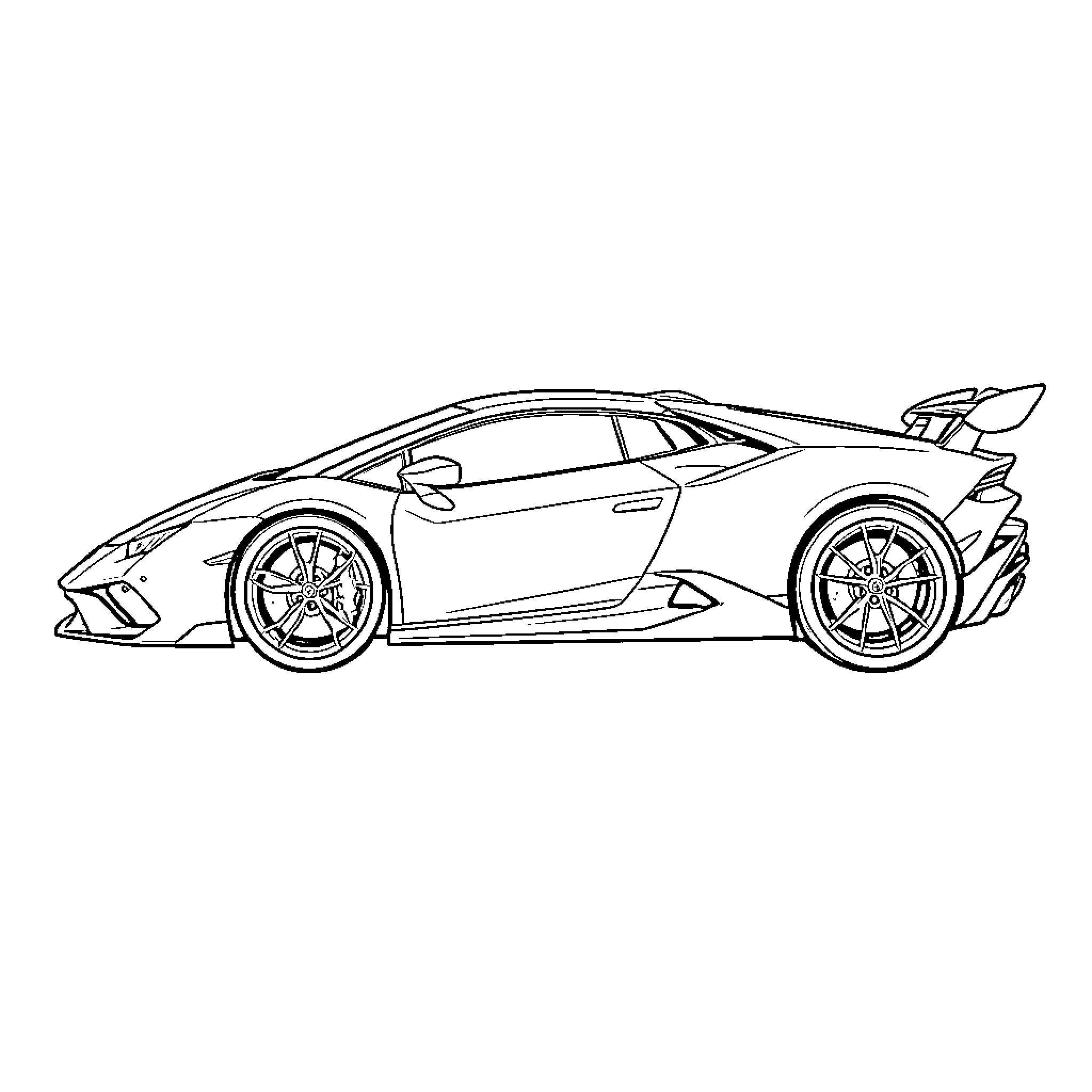 Lamborghini parked showing sleek aerodynamic profile Coloring Page (free black-and-white line drawing printable PDF for all, from beginners to advanced learners, including children, teens, adults, and seniors)