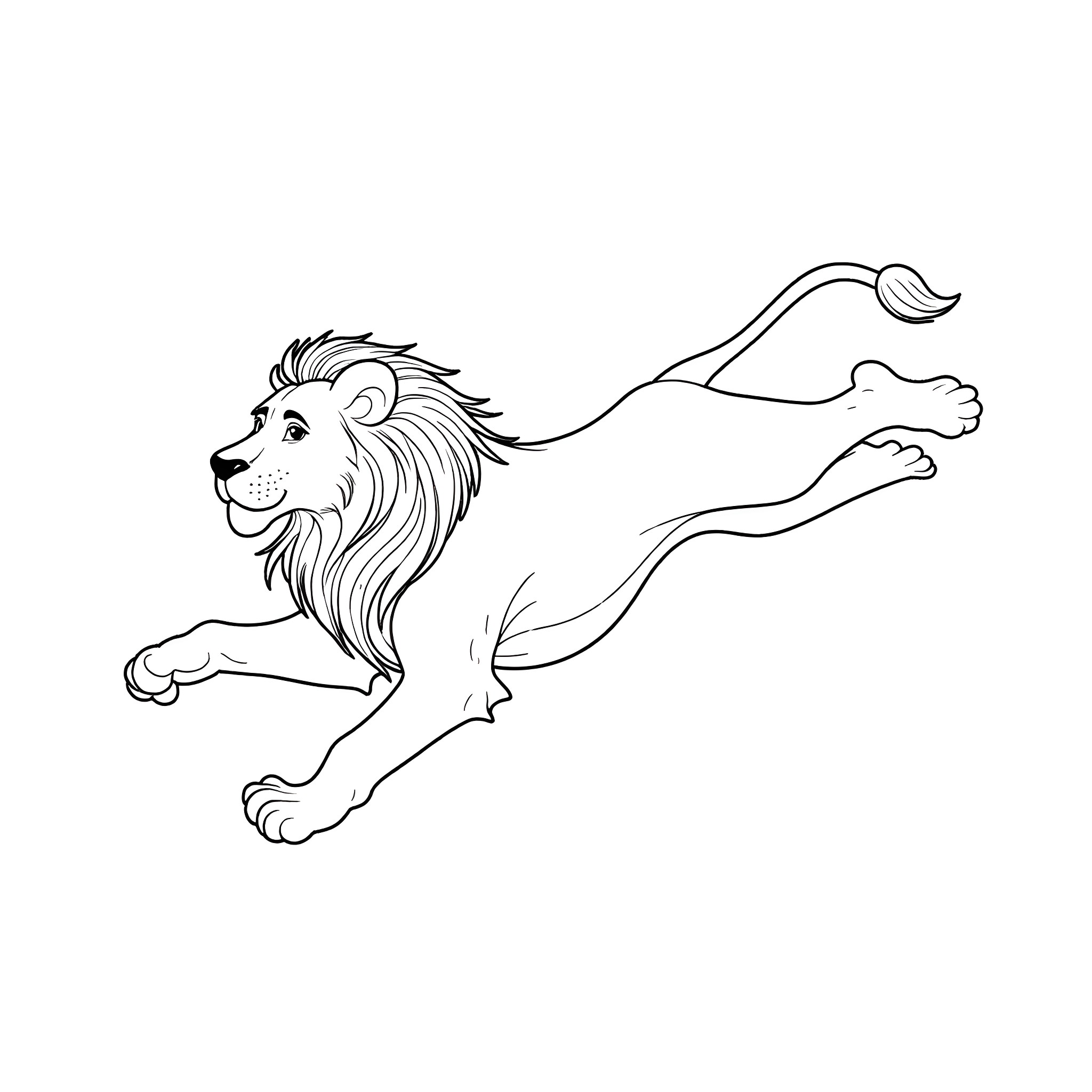 Flying Lion Soaring Gracefully Coloring Page (free black-and-white line drawing printable PDF for all, from beginners to advanced learners, including children, teens, adults, and seniors)