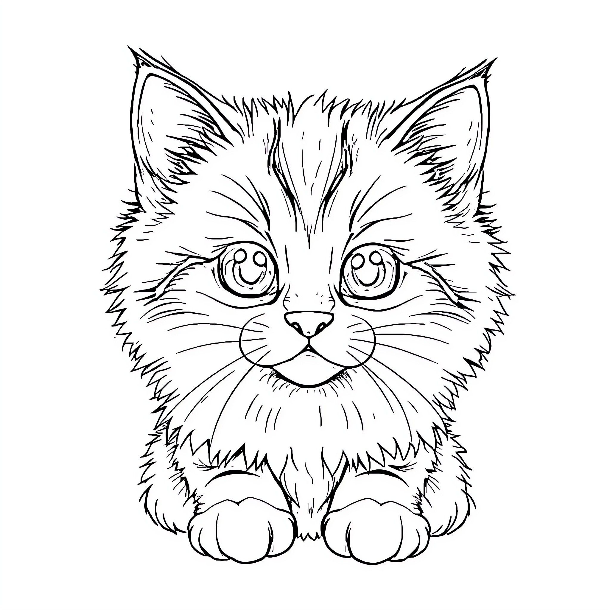Cat with Playful Expression Coloring Page (free black-and-white line drawing printable PDF for all, from beginners to advanced learners, including children, teens, adults, and seniors)
