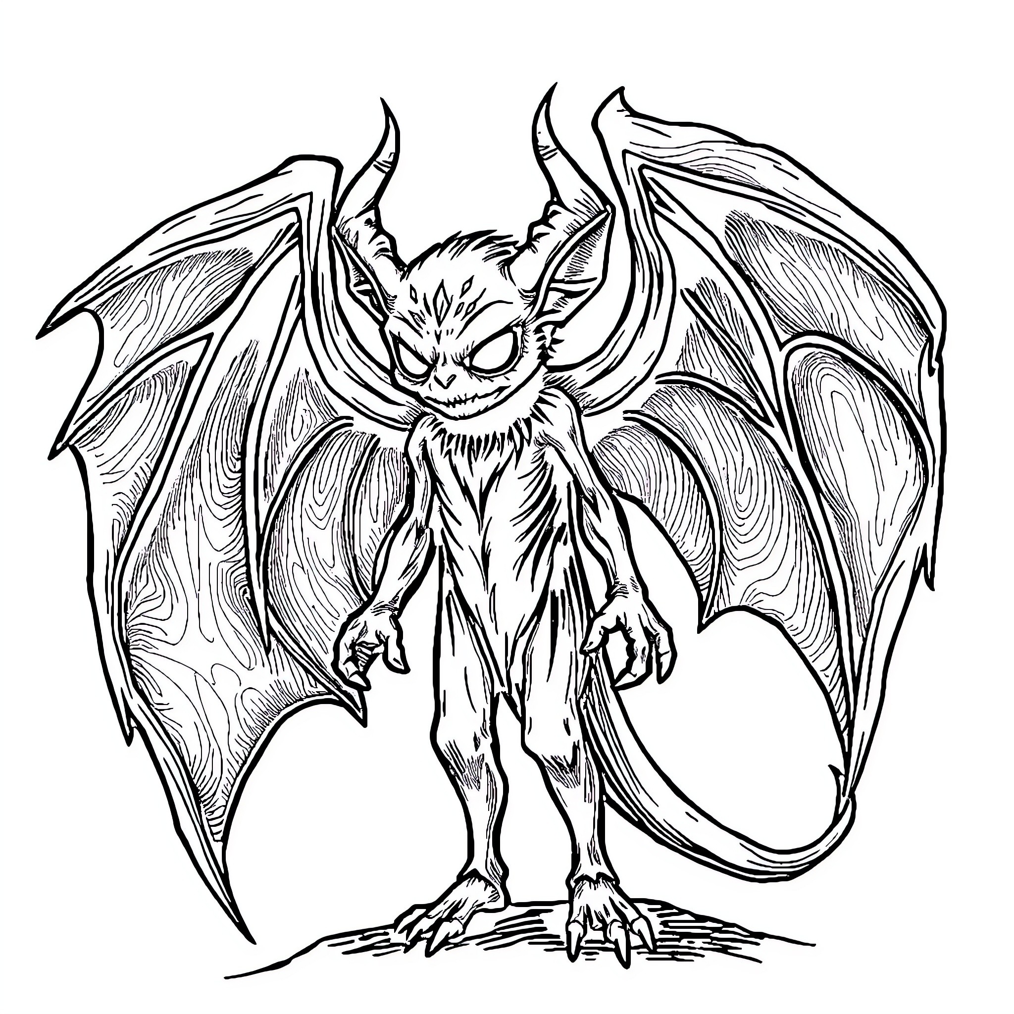 Beezlebub, the Demonic Winged Creature Coloring Page (free black-and-white line drawing printable PDF for all, from beginners to advanced learners, including children, teens, adults, and seniors)
