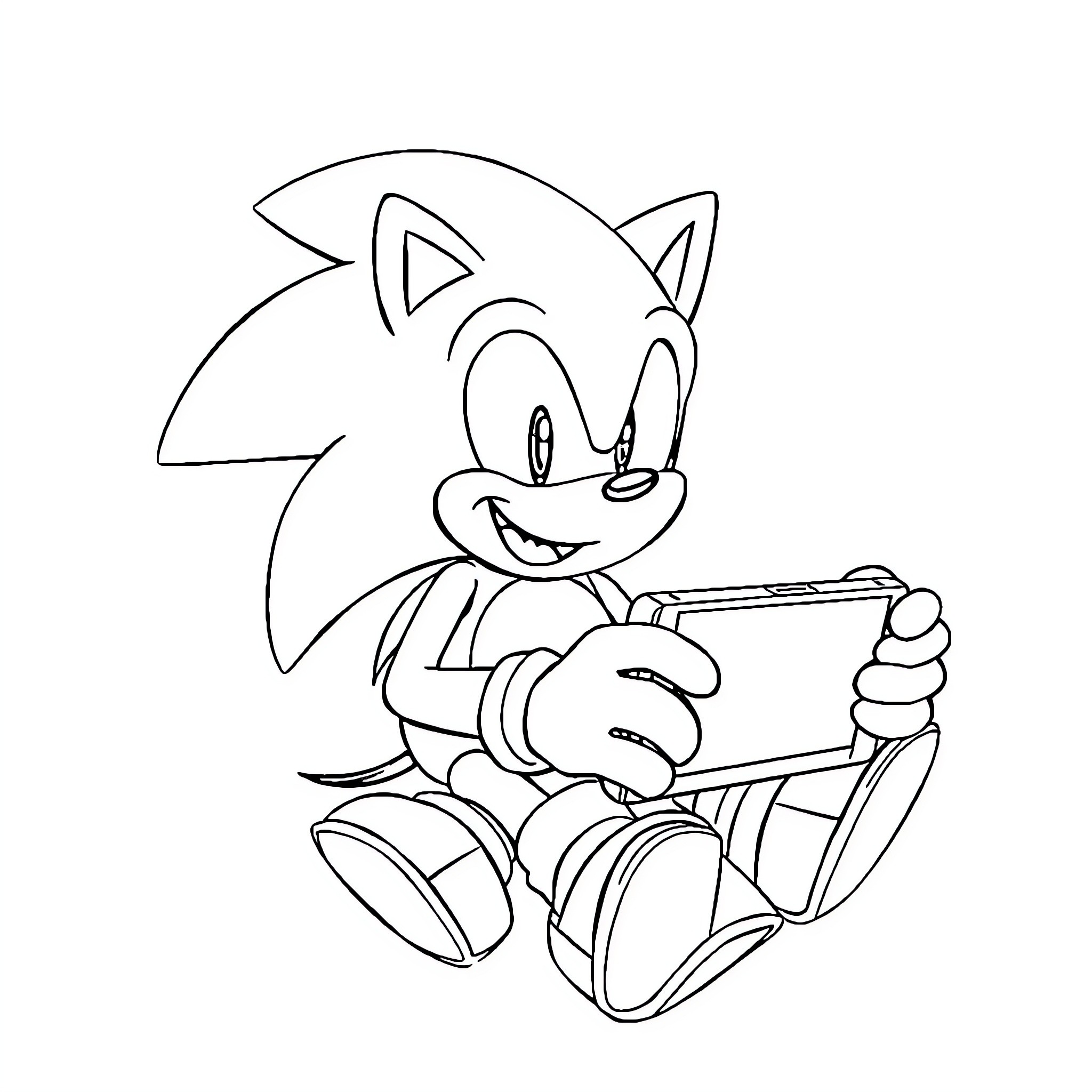 Sonic playing with a video game controller Coloring Page (free black-and-white line drawing printable PDF for all, from beginners to advanced learners, including children, teens, adults, and seniors)