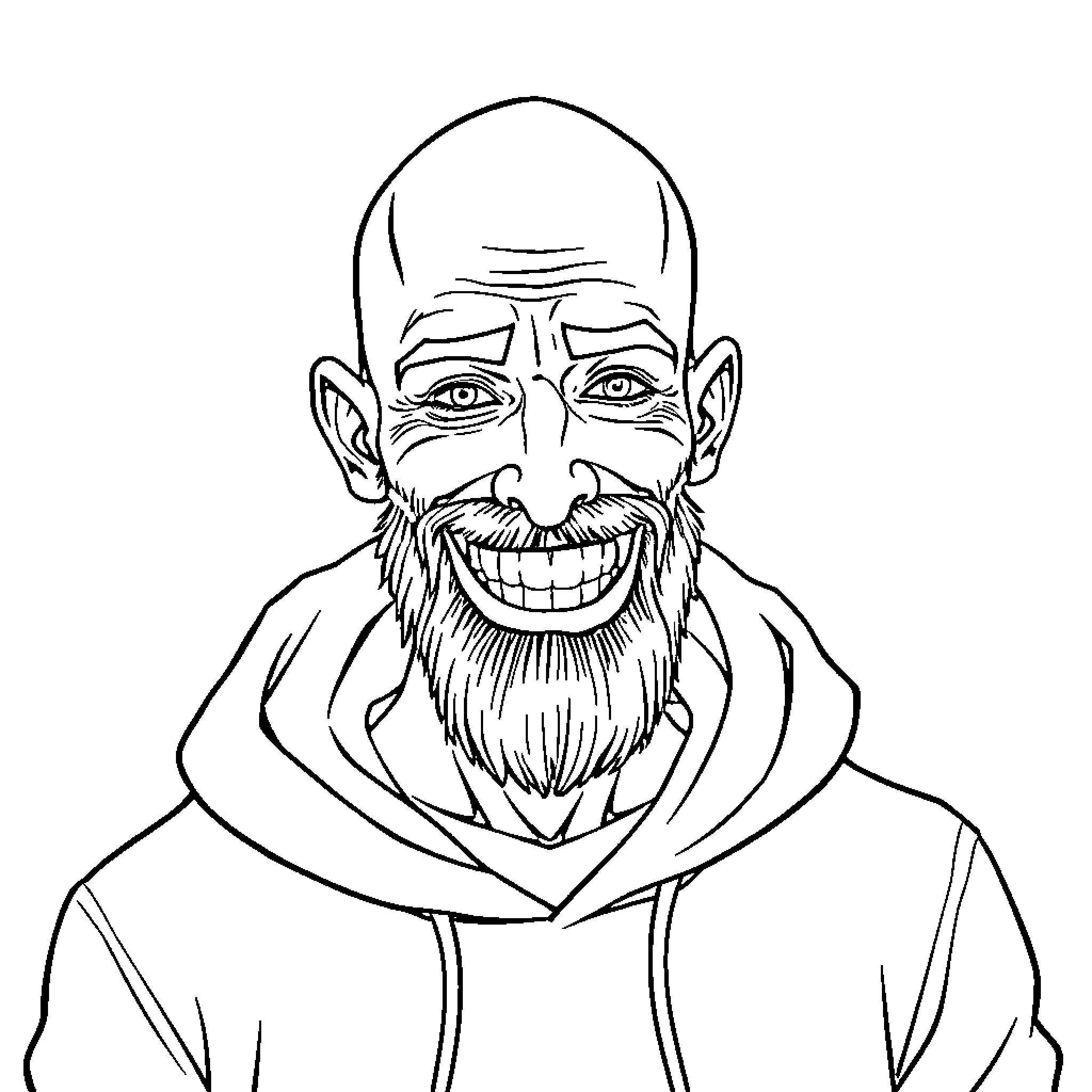 Man with Expressive Facial Features and Beard Coloring Page (free black-and-white line drawing printable PDF for all, from beginners to advanced learners, including children, teens, adults, and seniors)