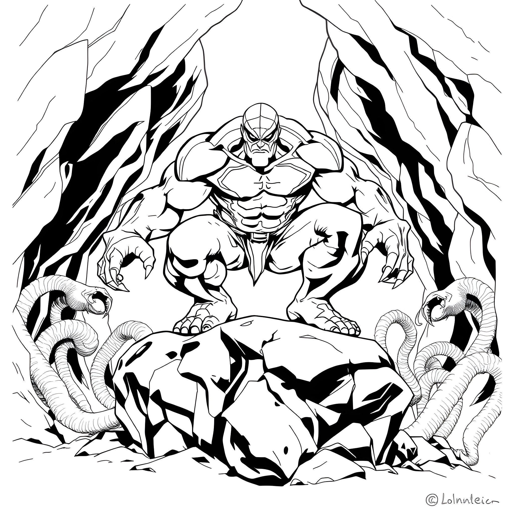 Venom unleashing destruction with powerful claws and fangs Coloring Page (free black-and-white line drawing printable PDF for all, from beginners to advanced learners, including children, teens, adults, and seniors)