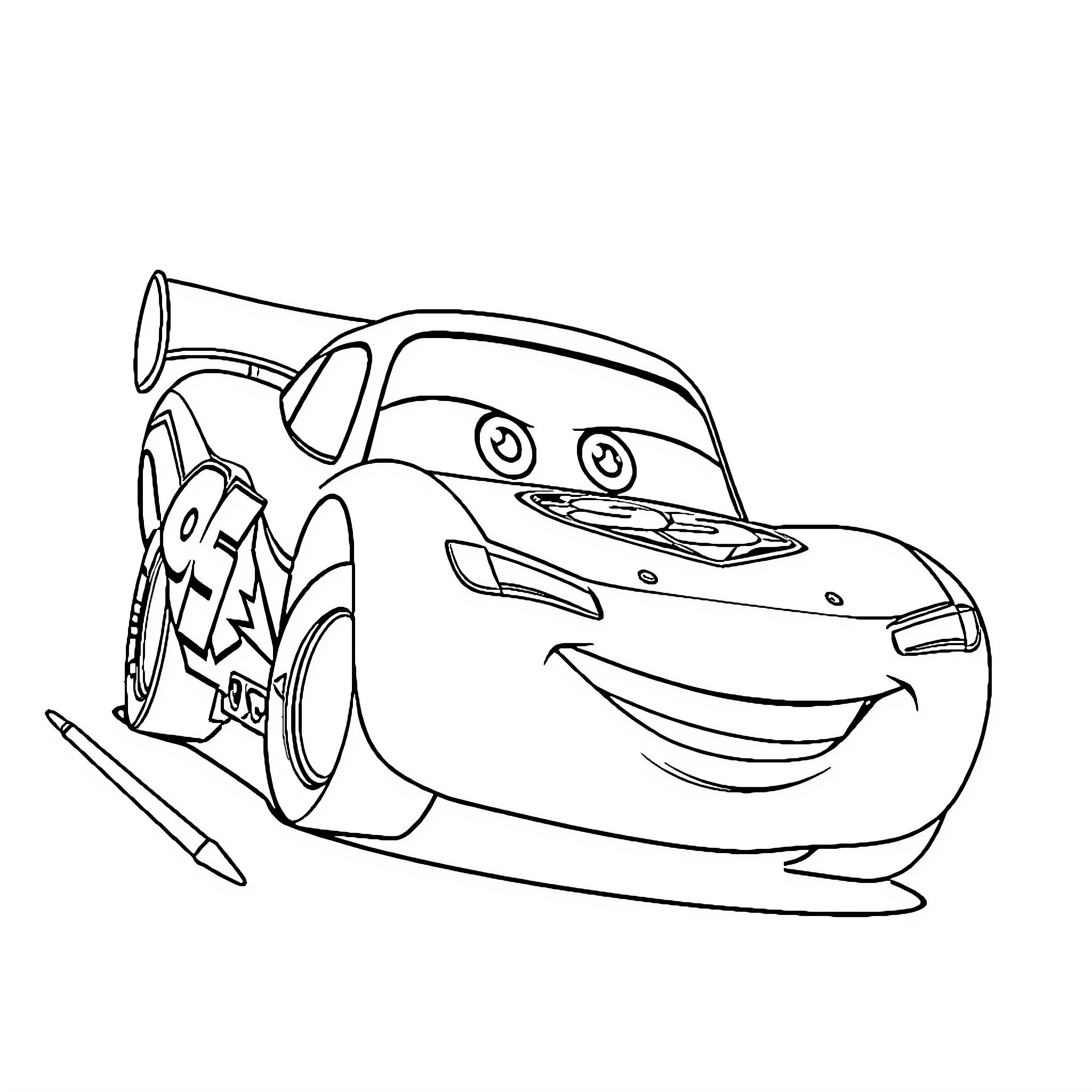 Lightning McQueen racing with excitement Coloring Page (free black-and-white line drawing printable PDF for all, from beginners to advanced learners, including children, teens, adults, and seniors)