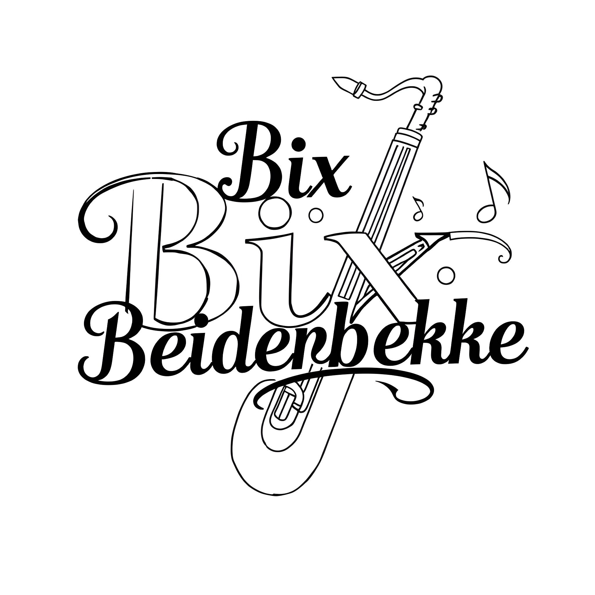 Bix Beiderbecke's Musical Expression Coloring Page (free black-and-white line drawing printable PDF for all, from beginners to advanced learners, including children, teens, adults, and seniors)