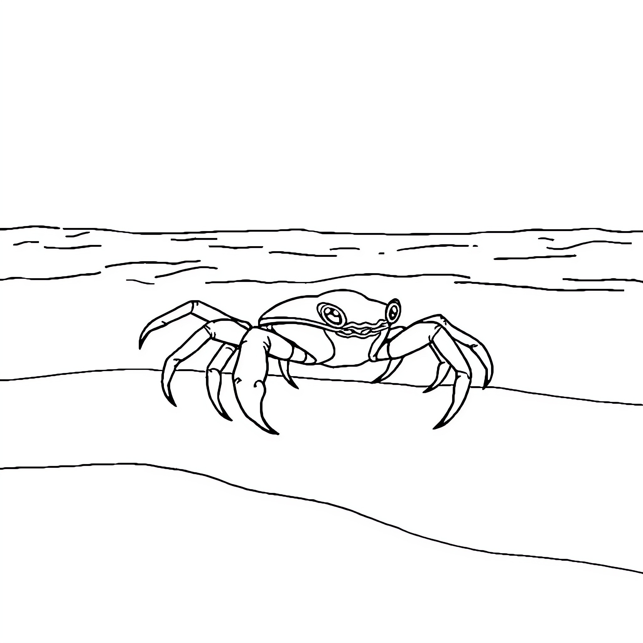 Crab on the shore Coloring Page (free black-and-white line drawing printable PDF for all, from beginners to advanced learners, including children, teens, adults, and seniors)