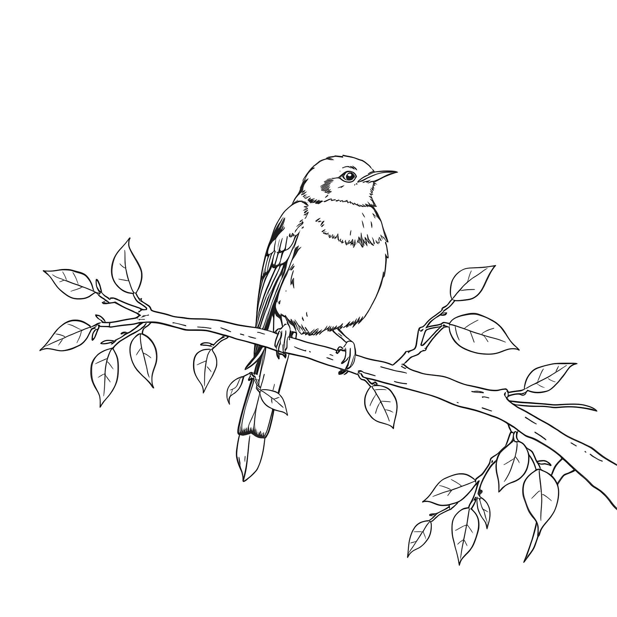 Emberiza Citrinella bird perched on tree branch Coloring Page (free black-and-white line drawing printable PDF for all, from beginners to advanced learners, including children, teens, adults, and seniors)