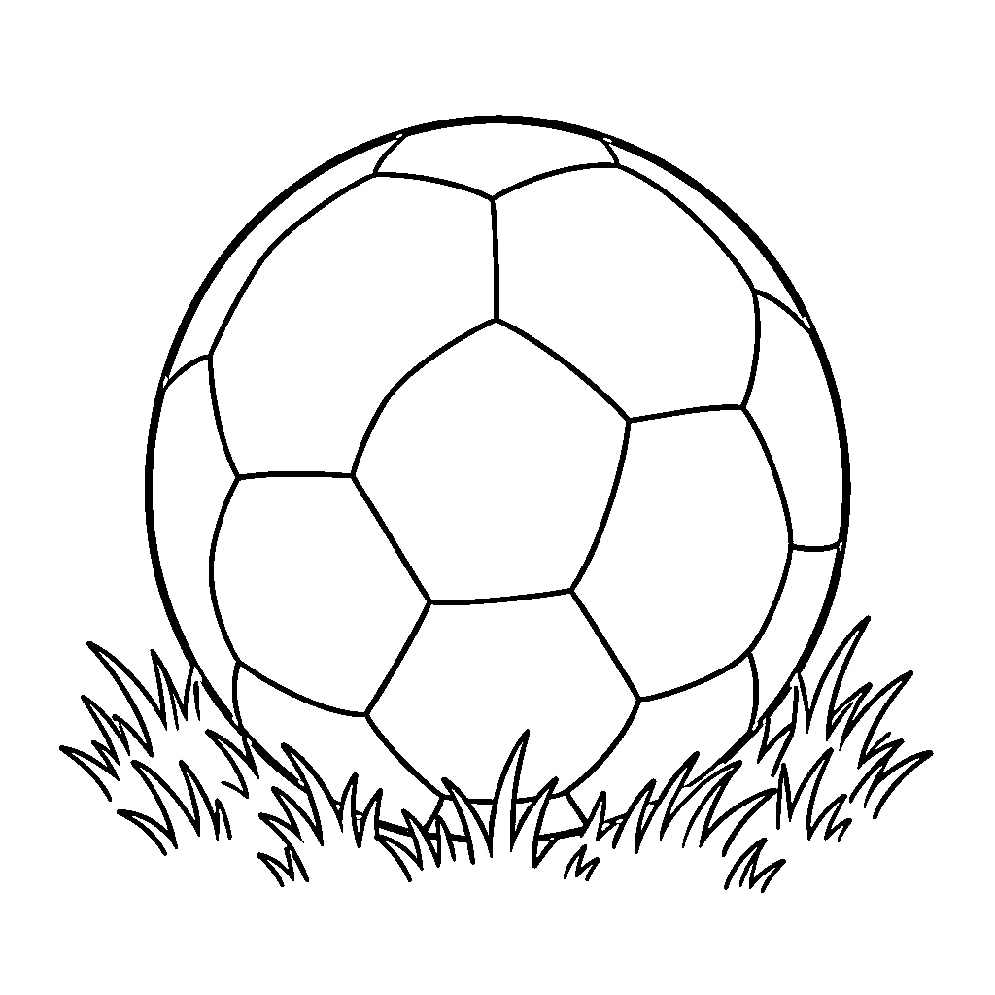 Soccer Ball resting on green grass Coloring Page (free black-and-white line drawing printable PDF for all, from beginners to advanced learners, including children, teens, adults, and seniors)