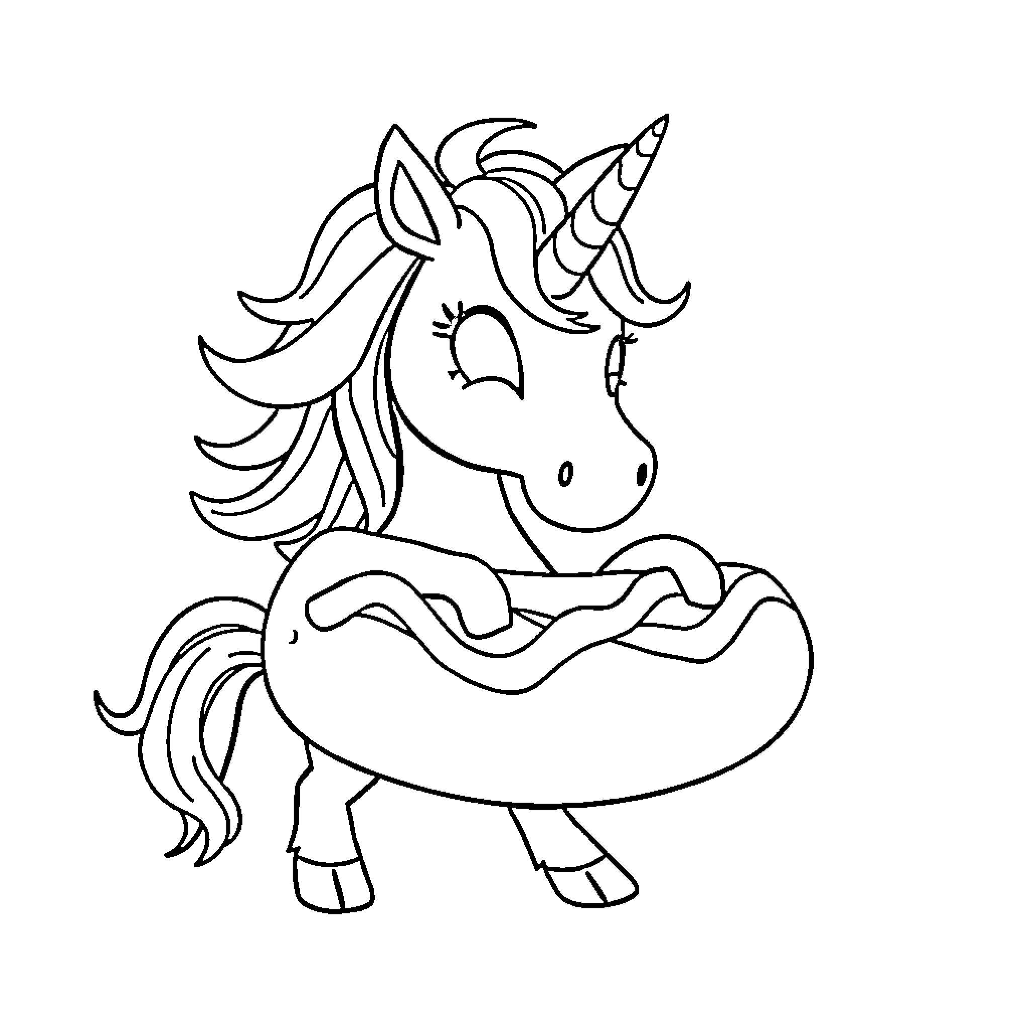 Unicorn relaxing in a cozy chair Coloring Page (free black-and-white line drawing printable PDF for all, from beginners to advanced learners, including children, teens, adults, and seniors)