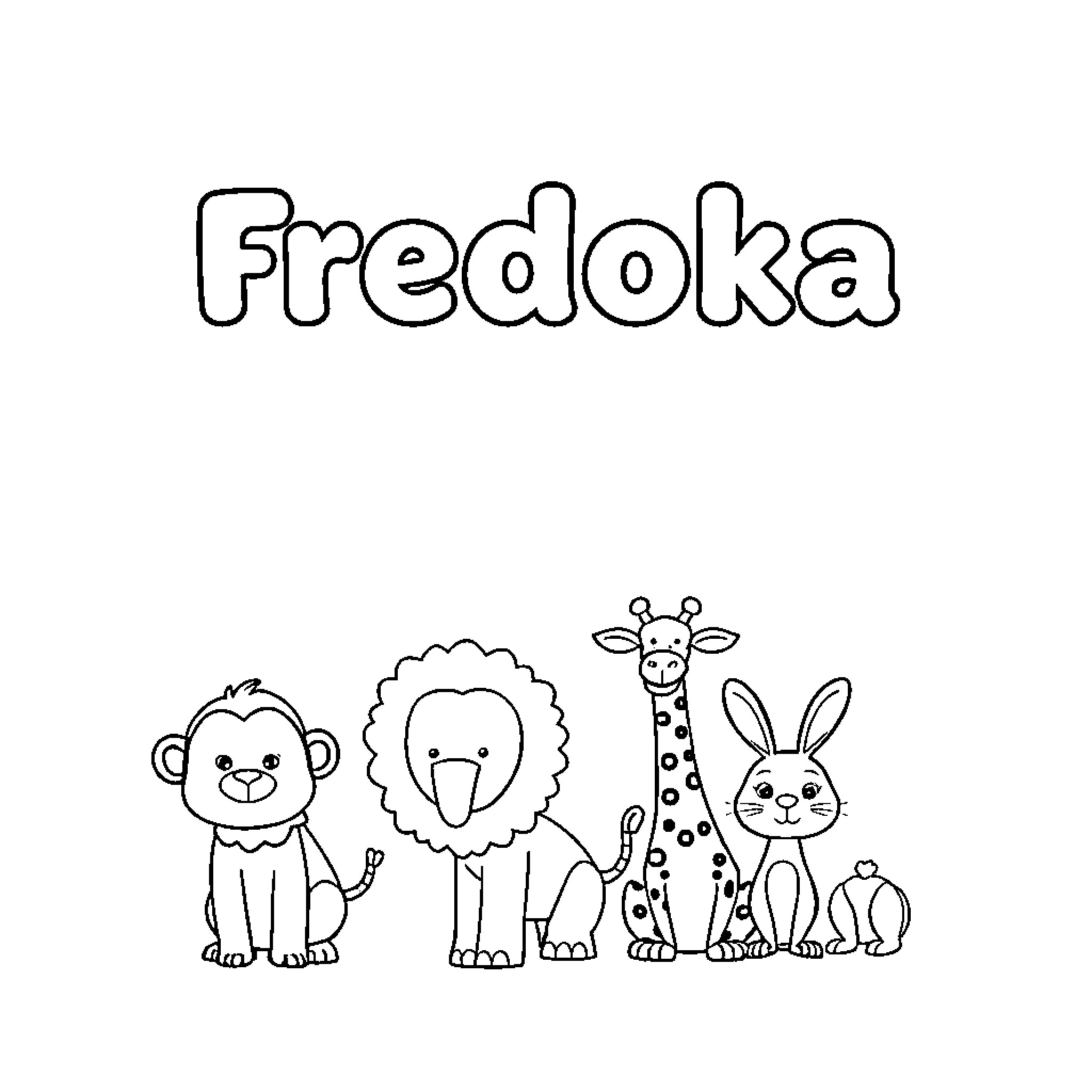 Animal Cartoon Characters in Black and White Coloring Page (free black-and-white line drawing printable PDF for all, from beginners to advanced learners, including children, teens, adults, and seniors)
