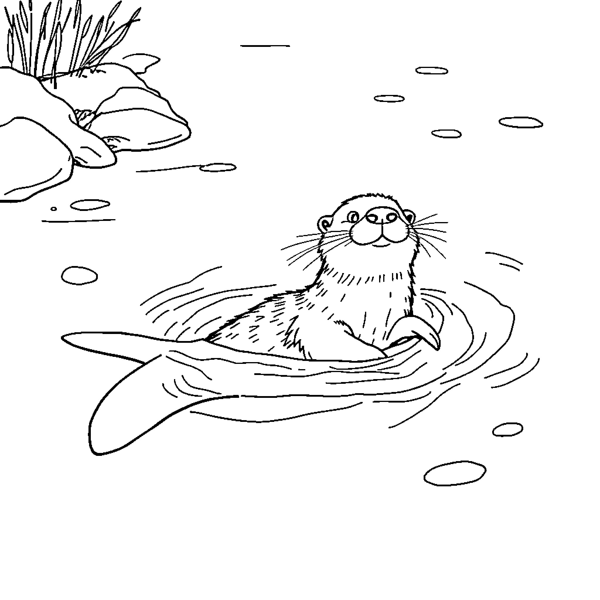 Otter floating peacefully in the water Coloring Page (free black-and-white line drawing printable PDF for all, from beginners to advanced learners, including children, teens, adults, and seniors)