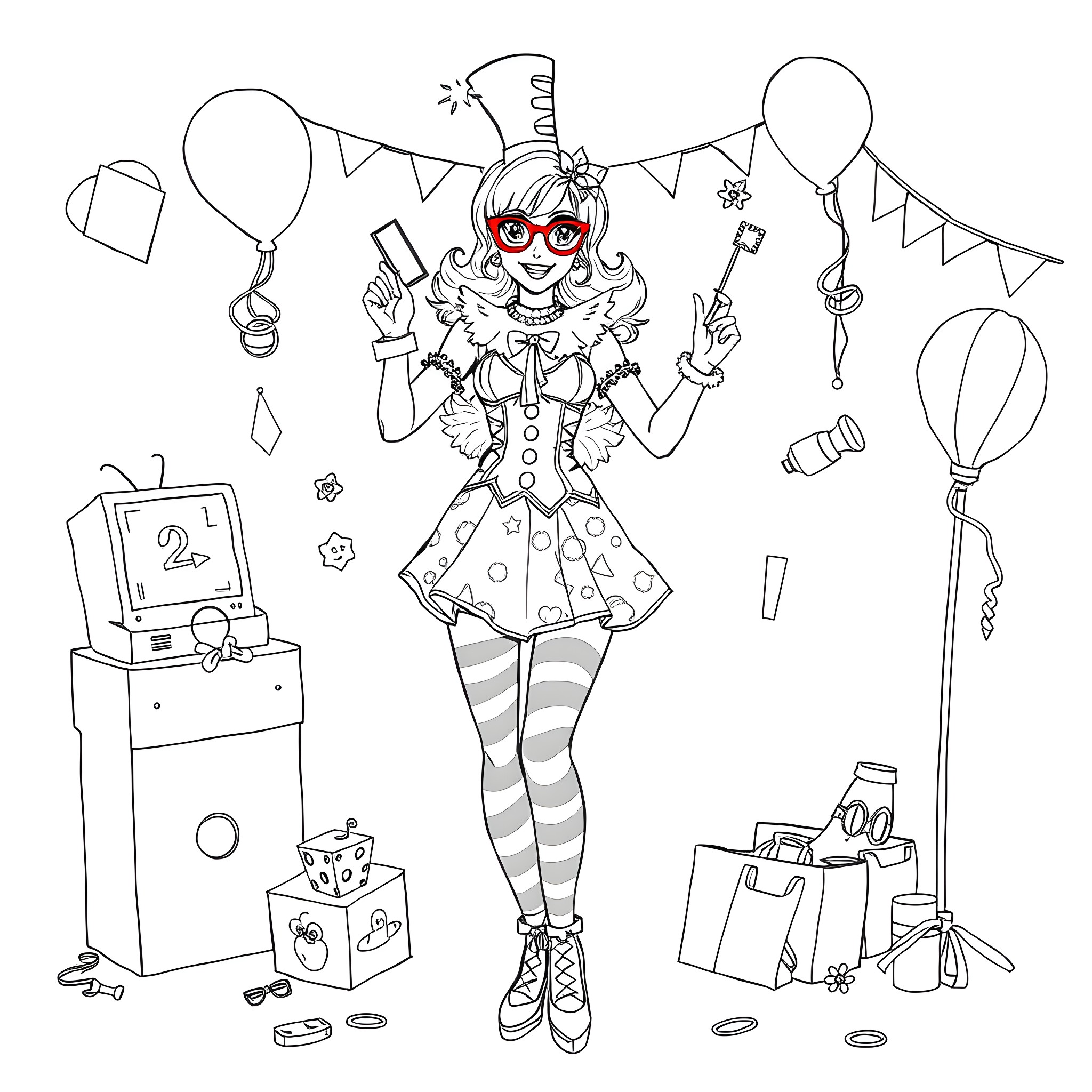 Cross Dresser in Festive Celebration Coloring Page (free black-and-white line drawing printable PDF for all, from beginners to advanced learners, including children, teens, adults, and seniors)