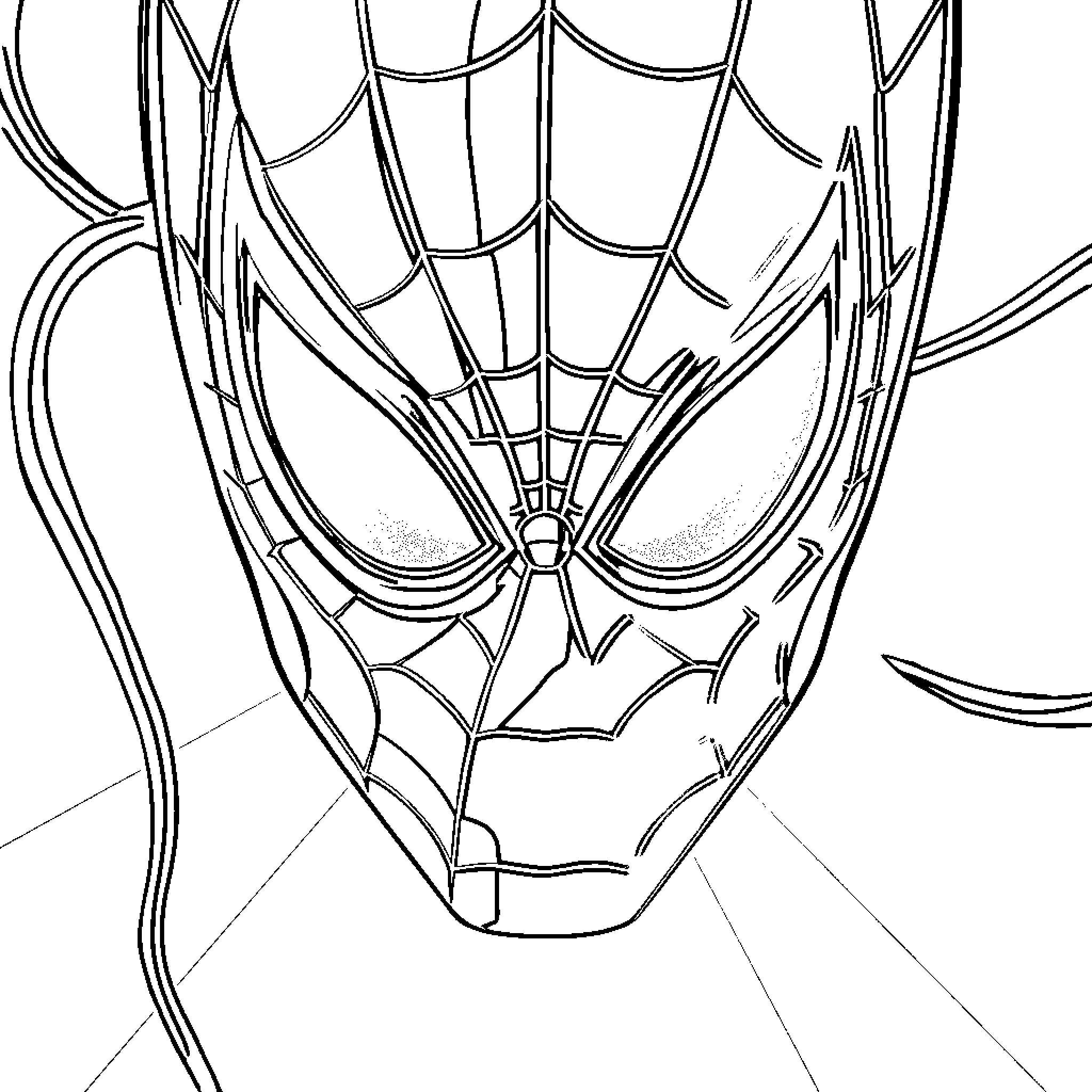 Spiderman's iconic web-slinging action Coloring Page (free black-and-white line drawing printable PDF for all, from beginners to advanced learners, including children, teens, adults, and seniors)