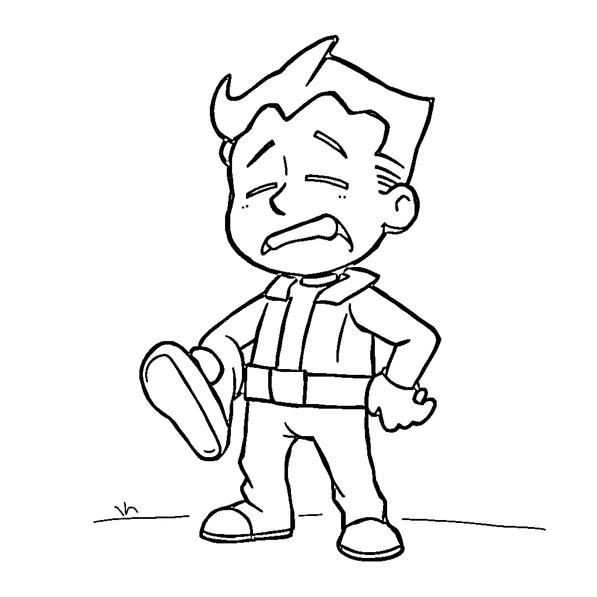 Fallout Boy feeling distressed and distraught Coloring Page (free black-and-white line drawing printable PDF for all, from beginners to advanced learners, including children, teens, adults, and seniors)