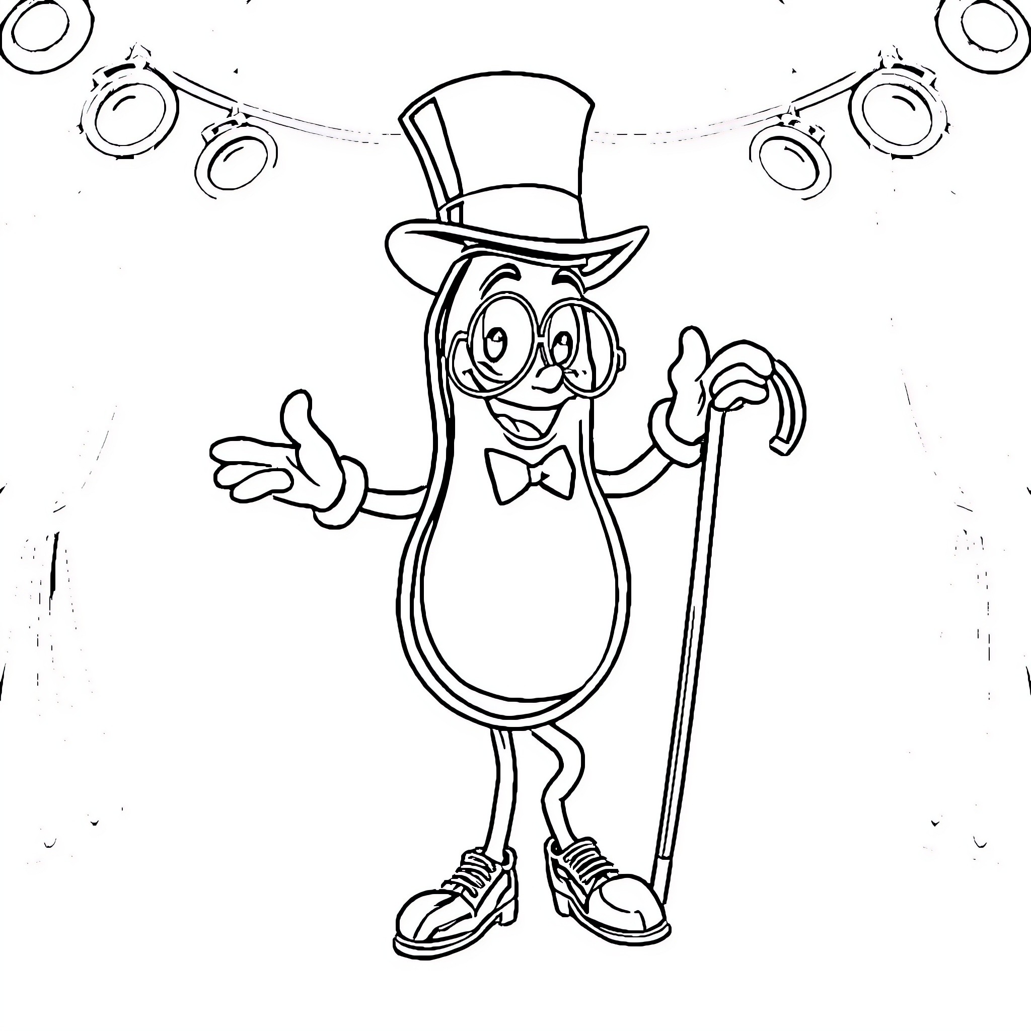 Peanut the Fancy Entertainer Coloring Page (free black-and-white line drawing printable PDF for all, from beginners to advanced learners, including children, teens, adults, and seniors)