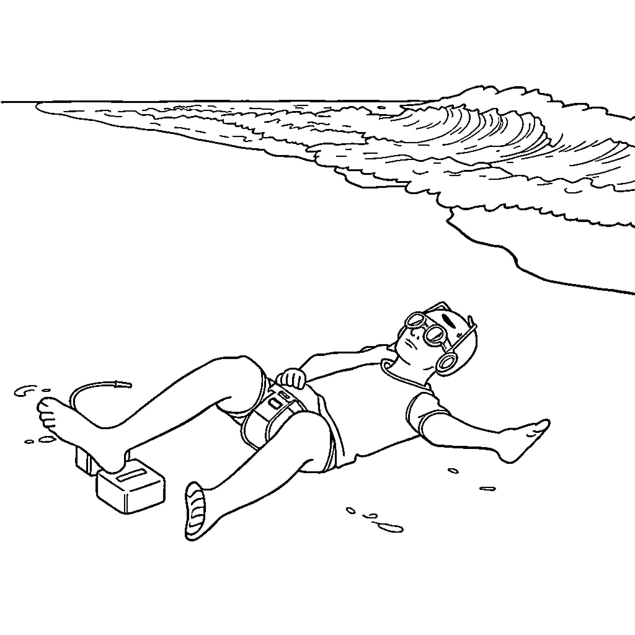 Sony man resting on the beach Coloring Page (free black-and-white line drawing printable PDF for all, from beginners to advanced learners, including children, teens, adults, and seniors)