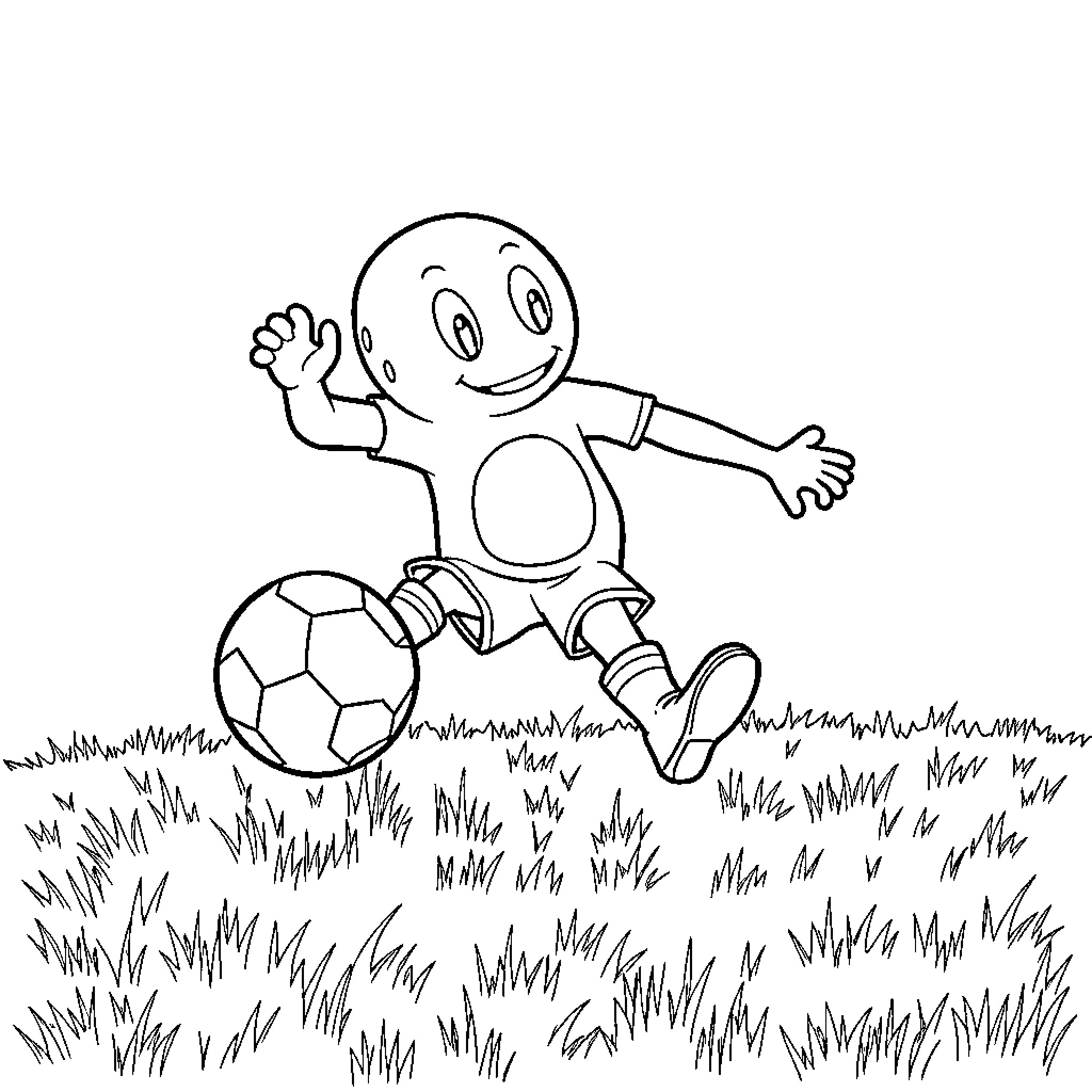 Creeper character happily playing with soccer ball Coloring Page (free black-and-white line drawing printable PDF for all, from beginners to advanced learners, including children, teens, adults, and seniors)