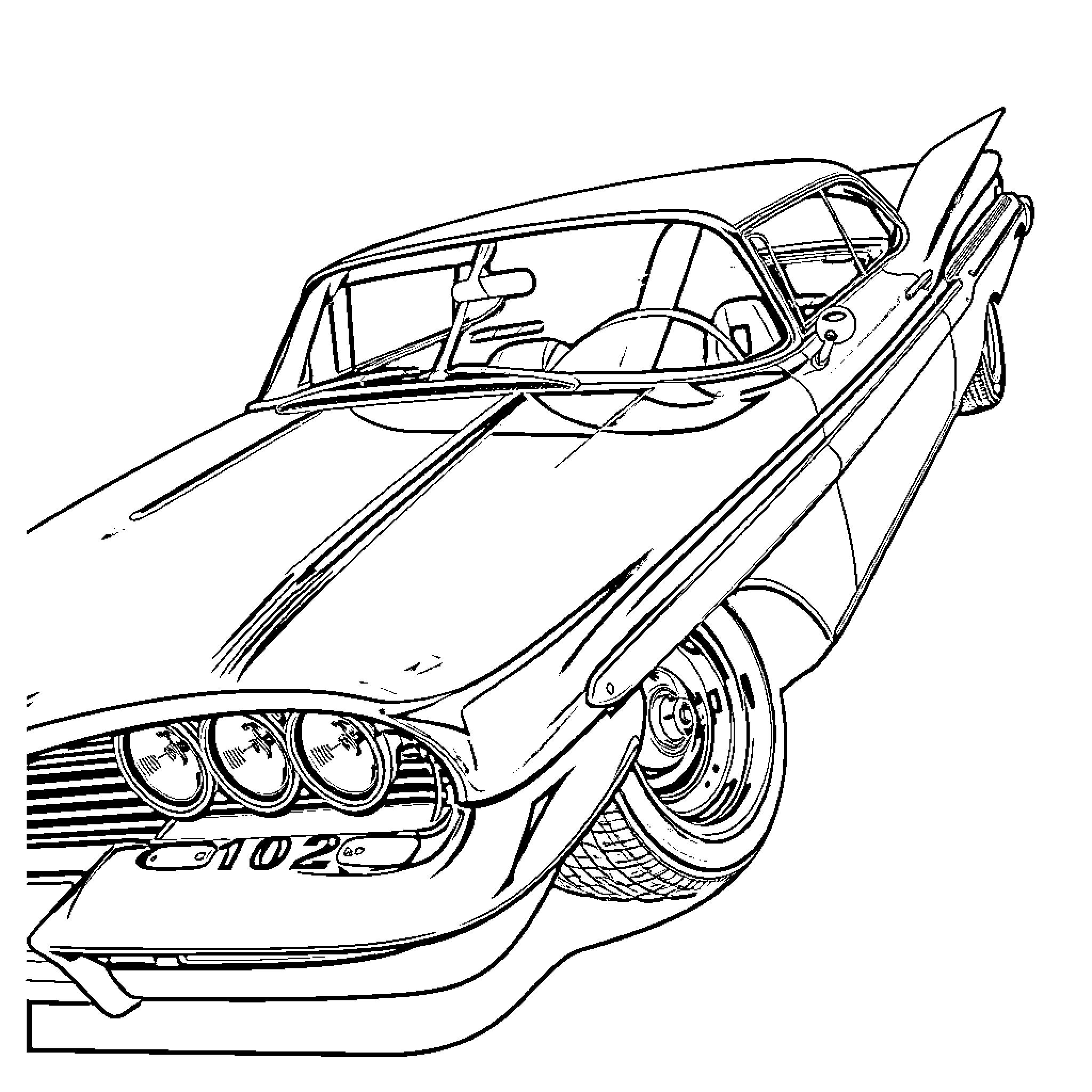 Lowrider with distinctive features and details Coloring Page (free black-and-white line drawing printable PDF for all, from beginners to advanced learners, including children, teens, adults, and seniors)