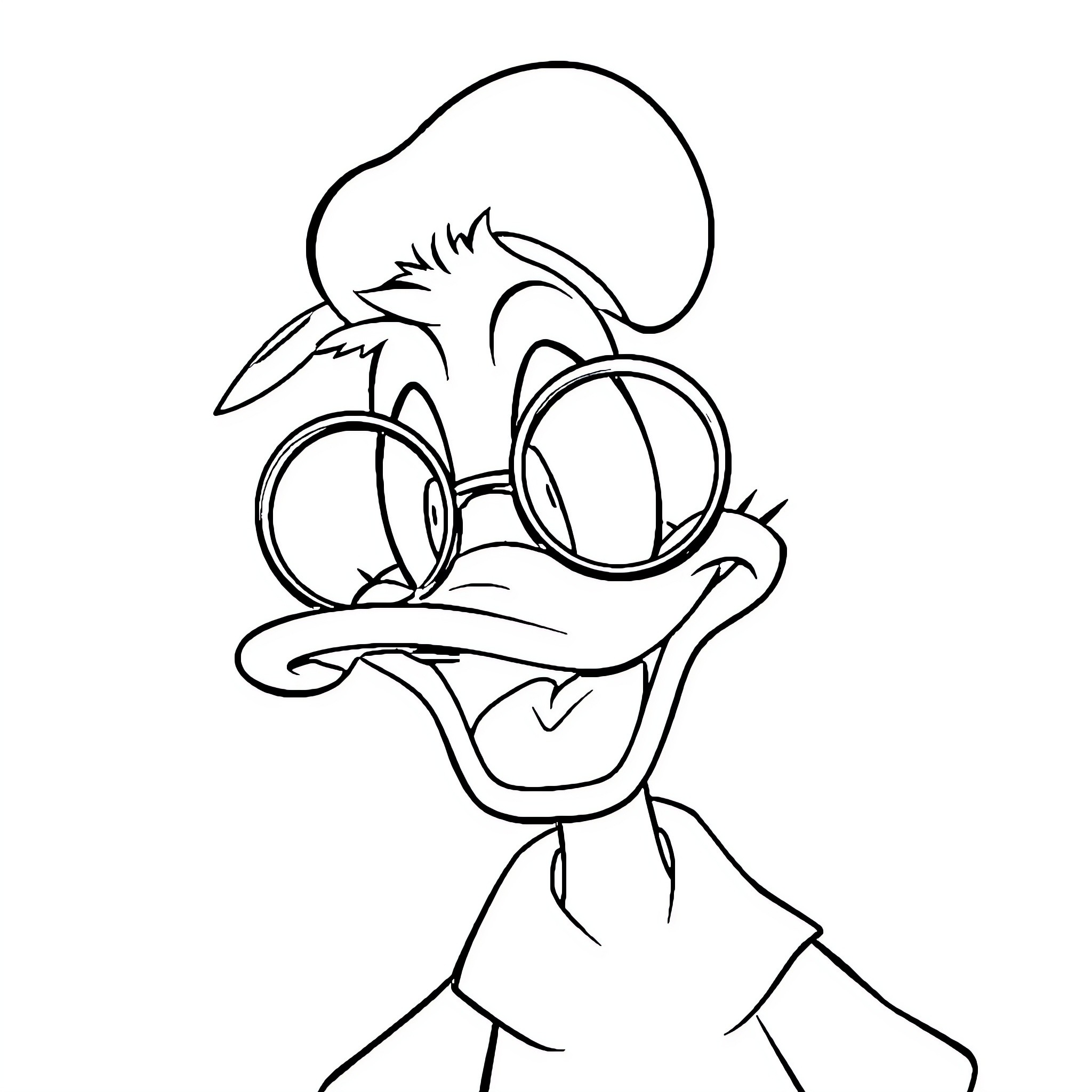 Donald Duck making a comical expression Coloring Page (free black-and-white line drawing printable PDF for all, from beginners to advanced learners, including children, teens, adults, and seniors)