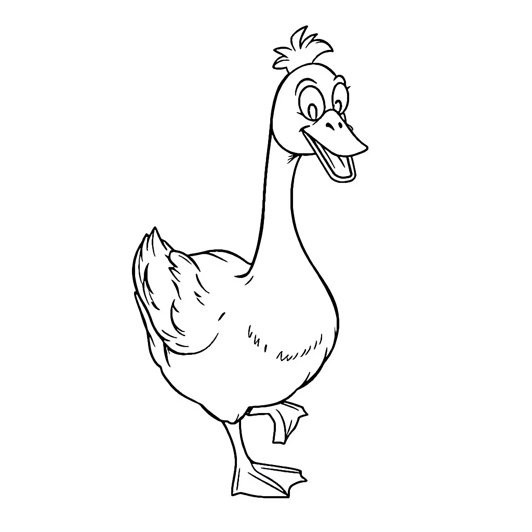 Goose cheerfully waddling Coloring Page (free black-and-white line drawing printable PDF for all, from beginners to advanced learners, including children, teens, adults, and seniors)