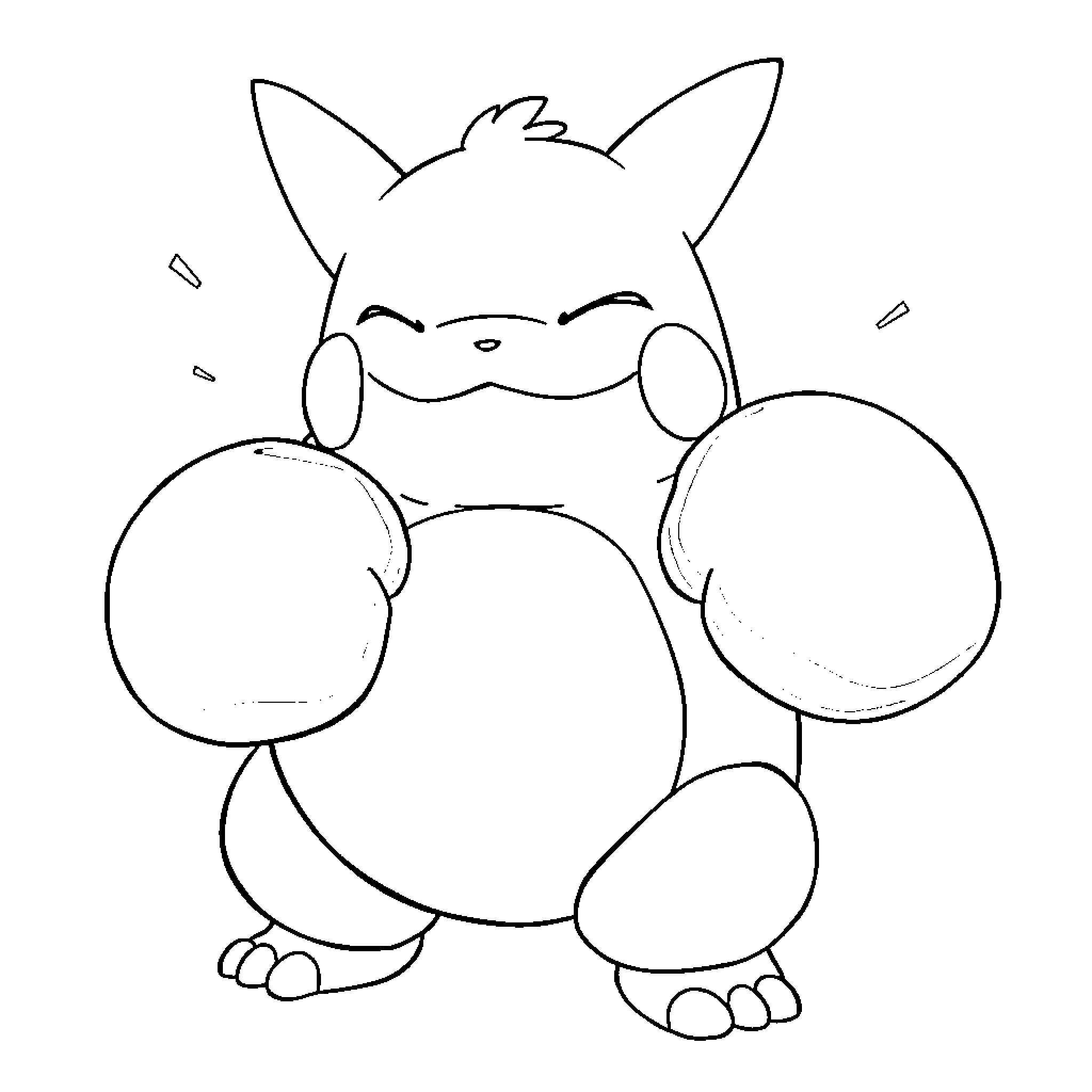 Snorlax sleeping peacefully Coloring Page (free black-and-white line drawing printable PDF for all, from beginners to advanced learners, including children, teens, adults, and seniors)