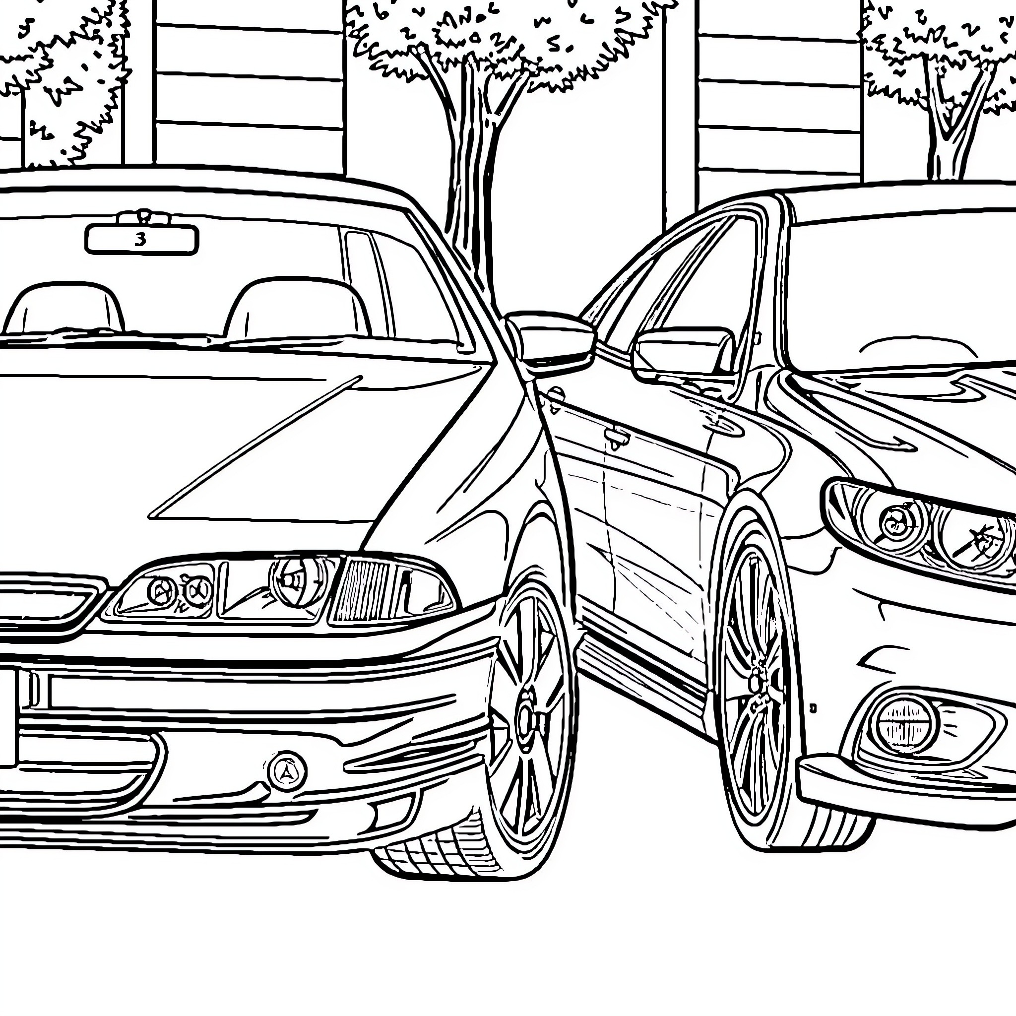Ford Falcon sports cars on the street Coloring Page (free black-and-white line drawing printable PDF for all, from beginners to advanced learners, including children, teens, adults, and seniors)
