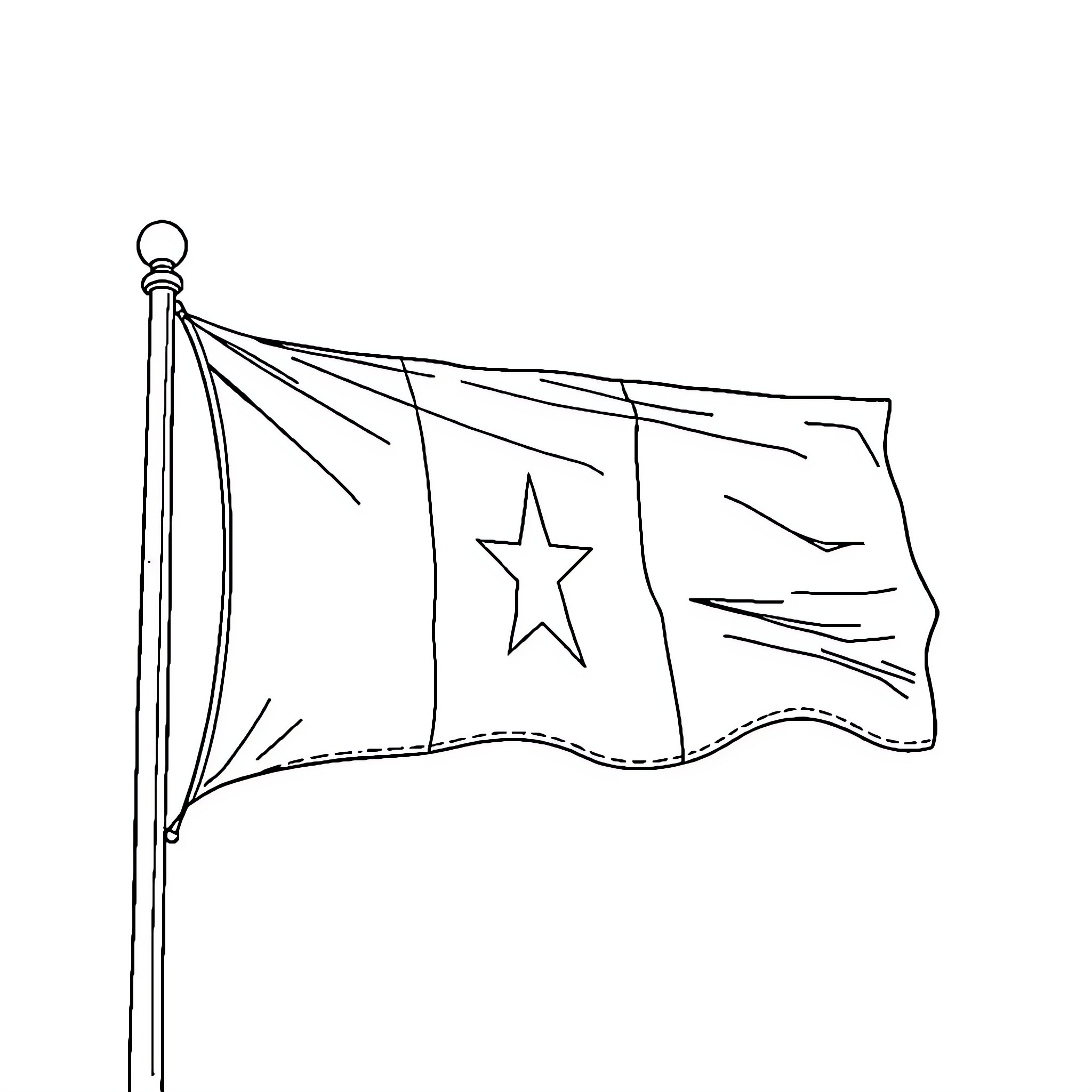 Cameroon Flag waving in the wind Coloring Page (free black-and-white line drawing printable PDF for all, from beginners to advanced learners, including children, teens, adults, and seniors)
