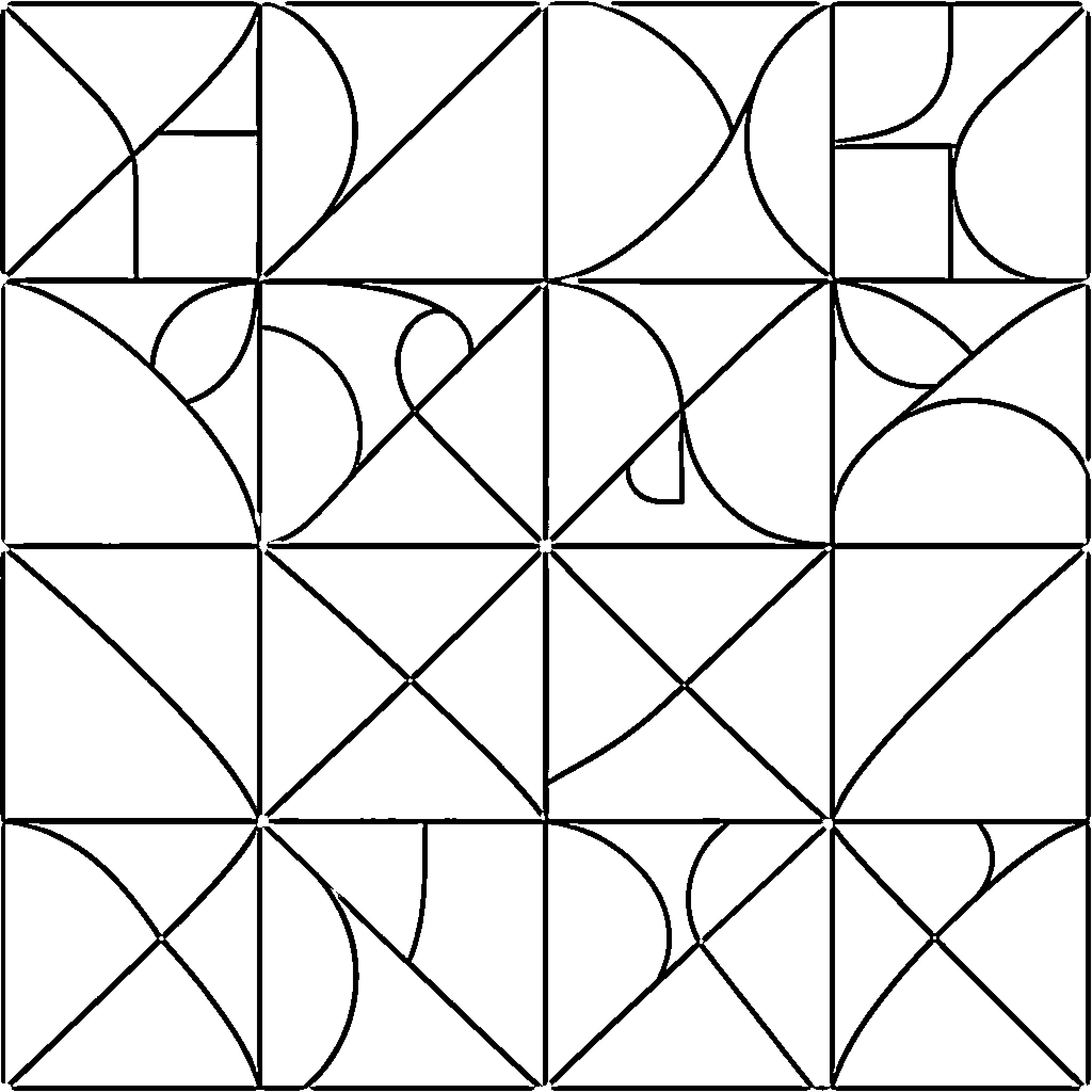 Geometric pattern of intersecting shapes Coloring Page (free black-and-white line drawing printable PDF for all, from beginners to advanced learners, including children, teens, adults, and seniors)