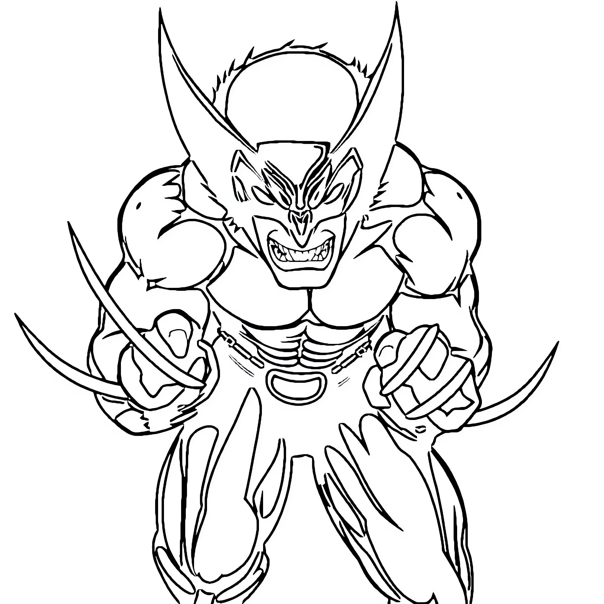 Wolverine in fierce battle stance Coloring Page (free black-and-white line drawing printable PDF for all, from beginners to advanced learners, including children, teens, adults, and seniors)