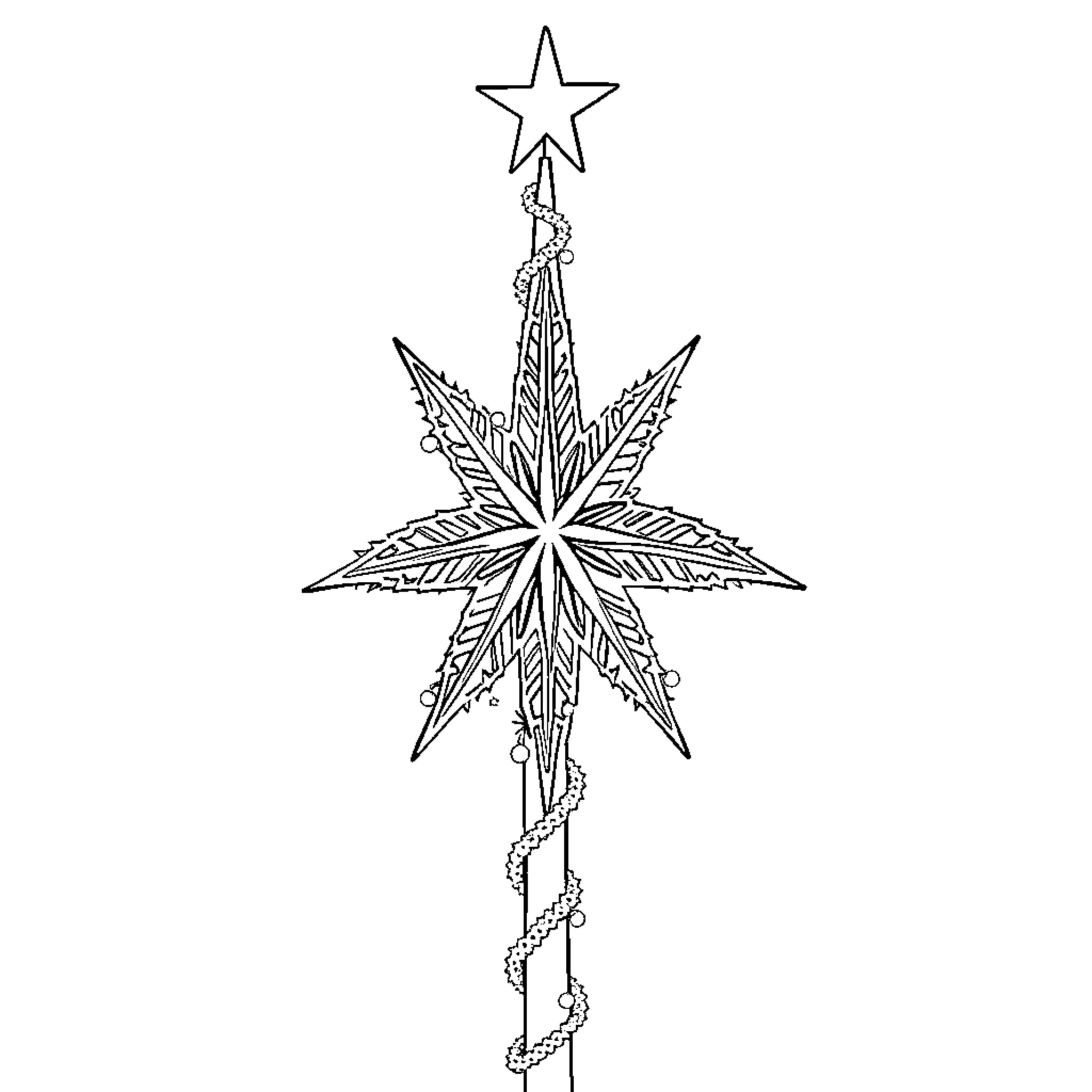 Christmas Star with Intricate Floral Design Coloring Page (free black-and-white line drawing printable PDF for all, from beginners to advanced learners, including children, teens, adults, and seniors)