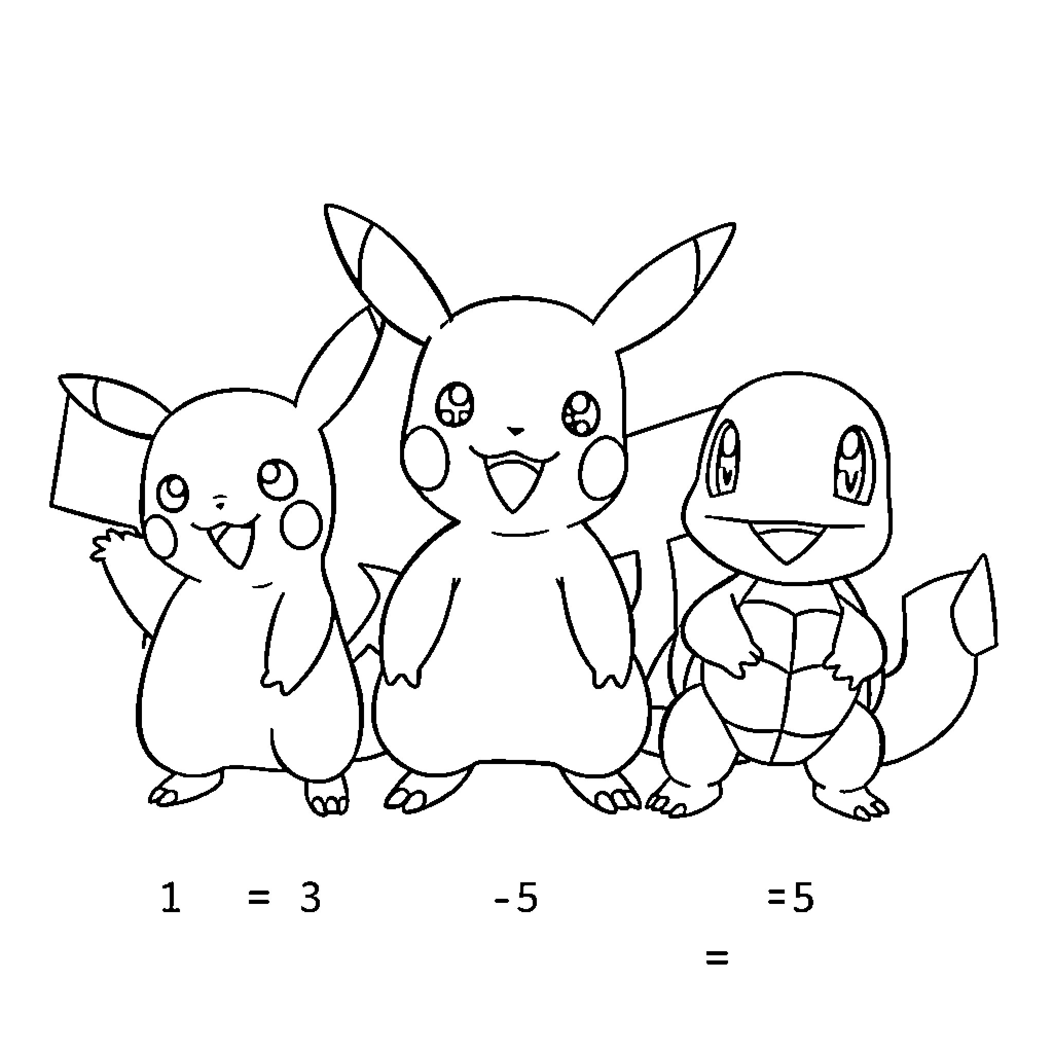 Pokémon characters in a simple outline drawing Coloring Page (free black-and-white line drawing printable PDF for all, from beginners to advanced learners, including children, teens, adults, and seniors)