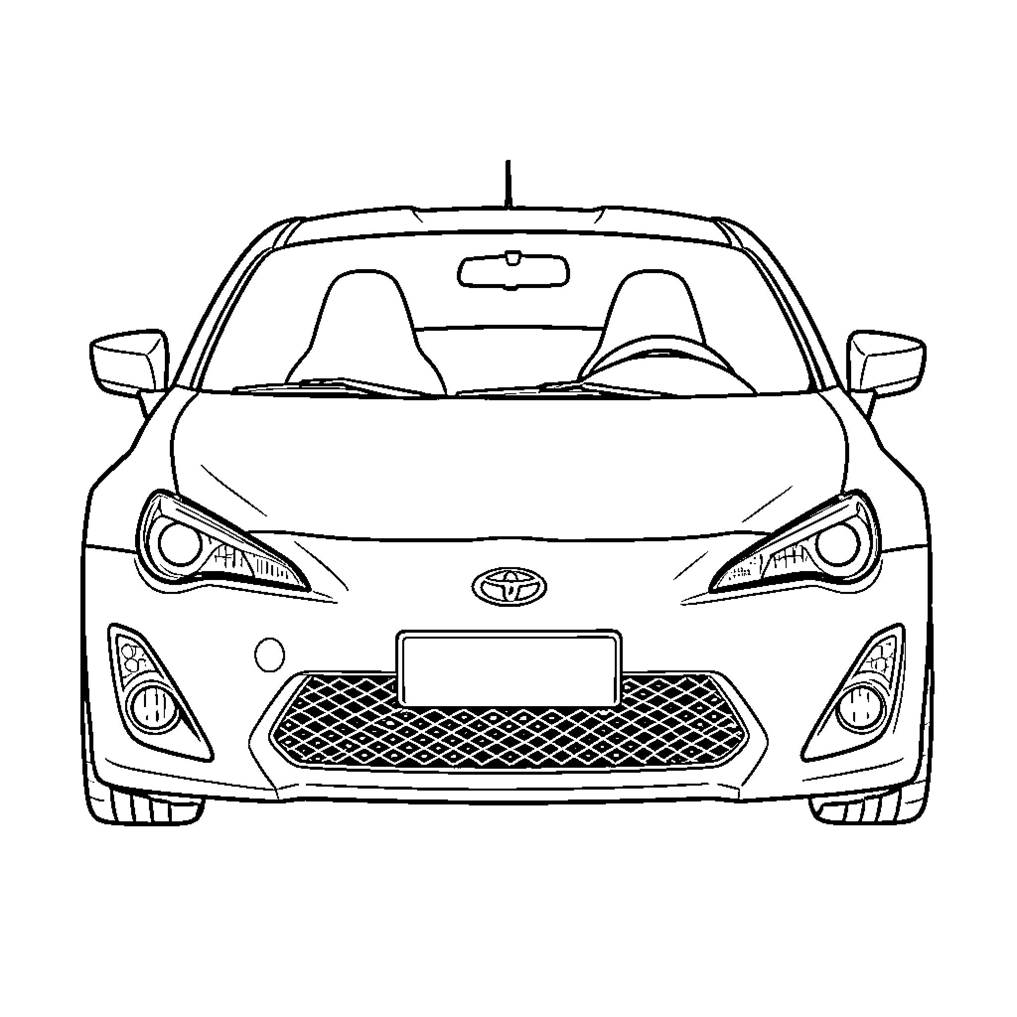 Scion FRS sports car in simple outline Coloring Page (free black-and-white line drawing printable PDF for all, from beginners to advanced learners, including children, teens, adults, and seniors)