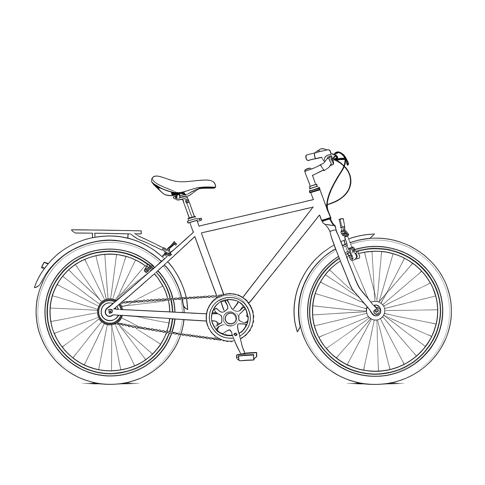 Tadpole riding a bicycle on a plain background Coloring Page (free black-and-white line drawing printable PDF for all, from beginners to advanced learners, including children, teens, adults, and seniors)