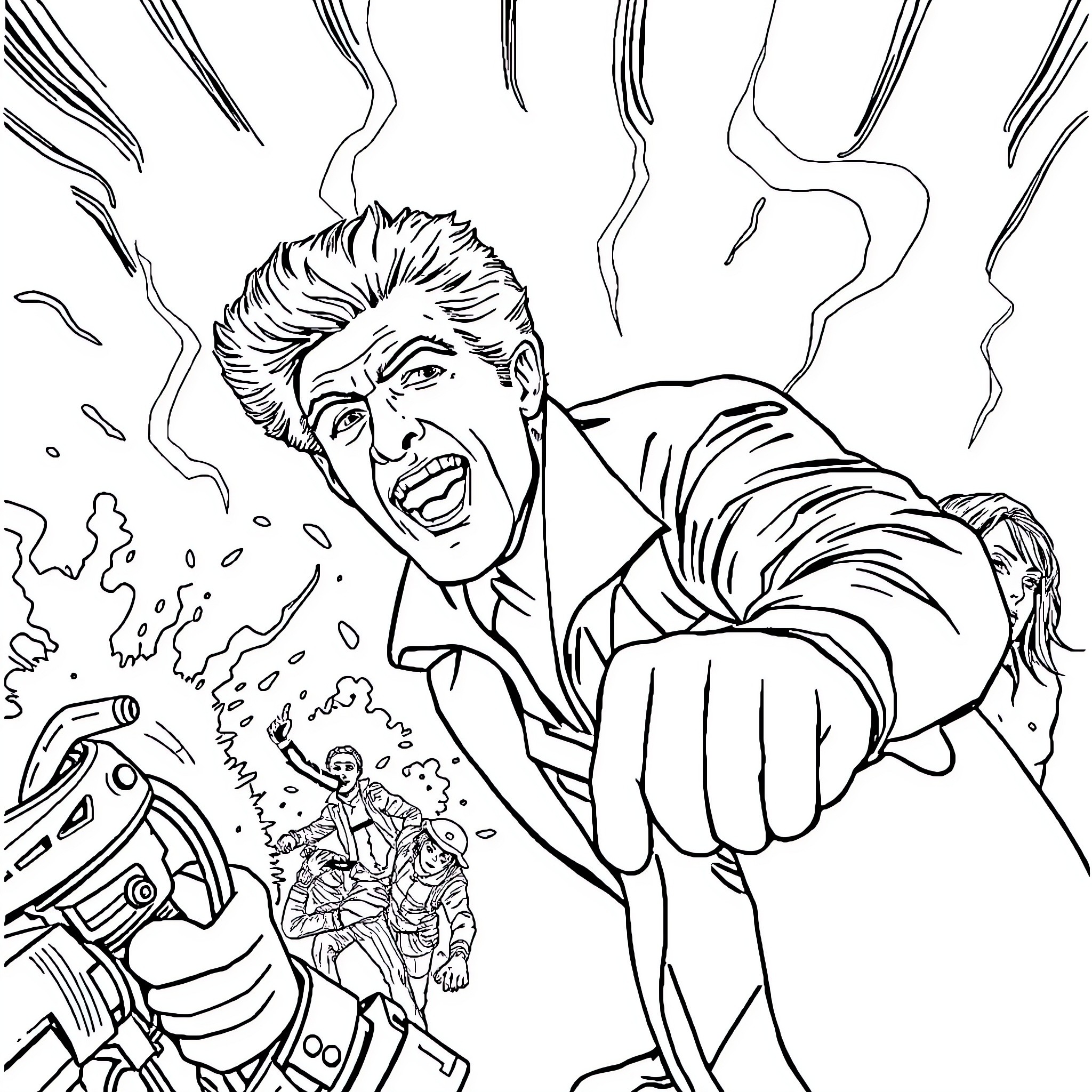 Boris charging into action with determination Coloring Page (free black-and-white line drawing printable PDF for all, from beginners to advanced learners, including children, teens, adults, and seniors)