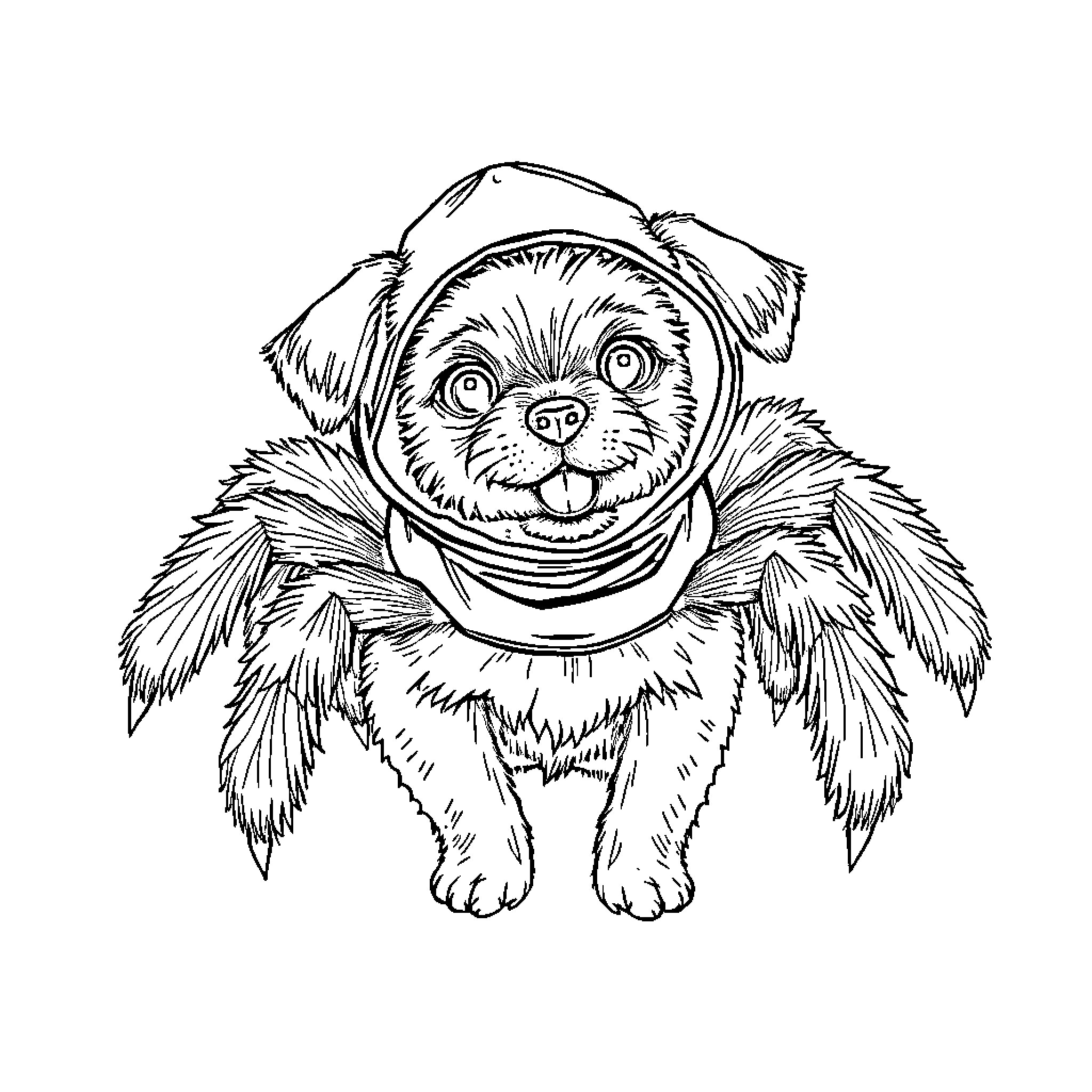 Dog wearing a Bandana Coloring Page (free black-and-white line drawing printable PDF for all, from beginners to advanced learners, including children, teens, adults, and seniors)
