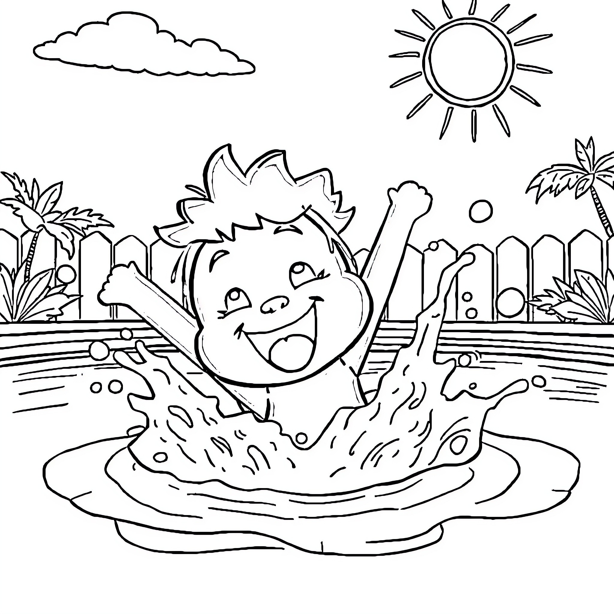 Bluey enjoying a fun day at the beach Coloring Page (free black-and-white line drawing printable PDF for all, from beginners to advanced learners, including children, teens, adults, and seniors)