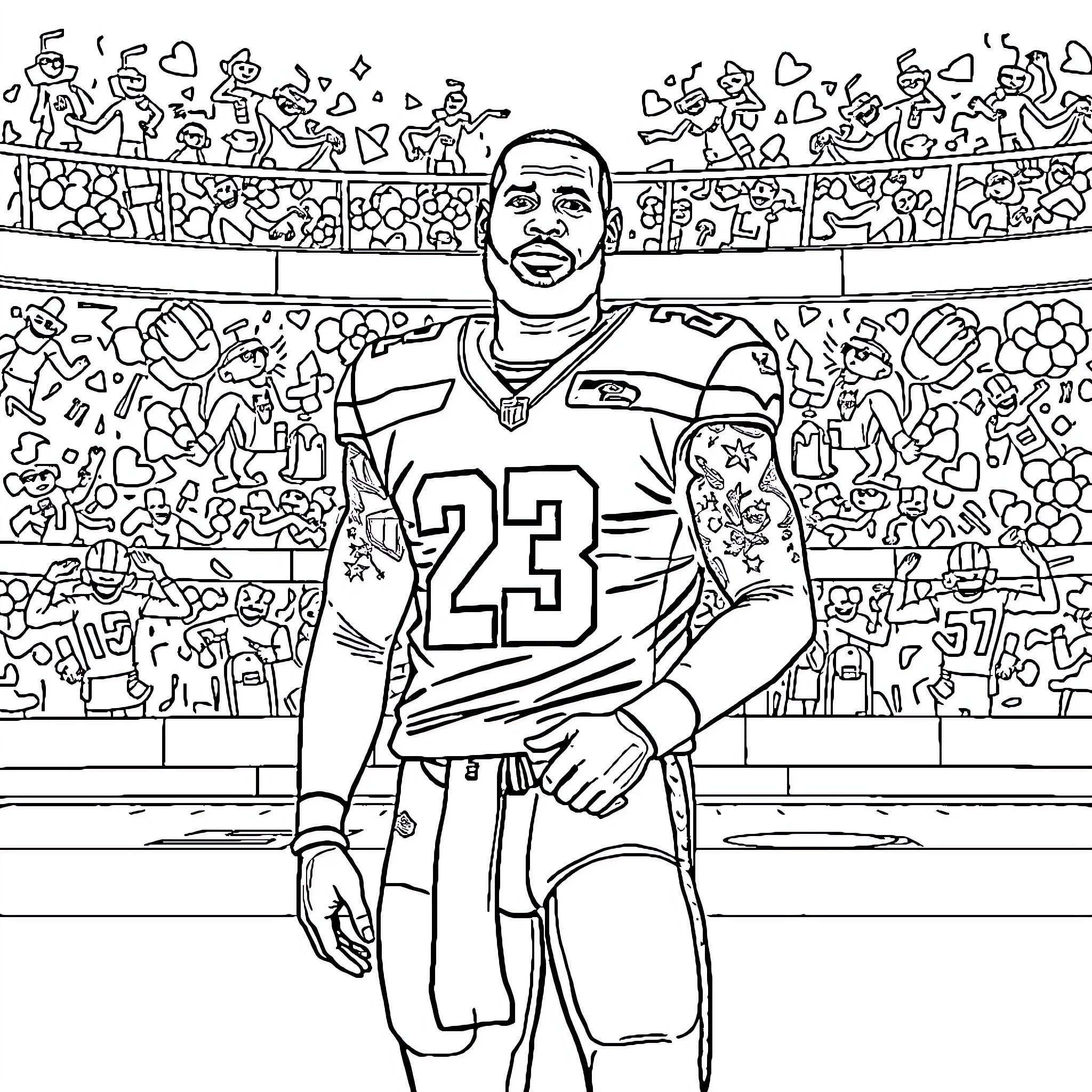 LeBron James Celebrates Victory on the Field Coloring Page (free black-and-white line drawing printable PDF for all, from beginners to advanced learners, including children, teens, adults, and seniors)