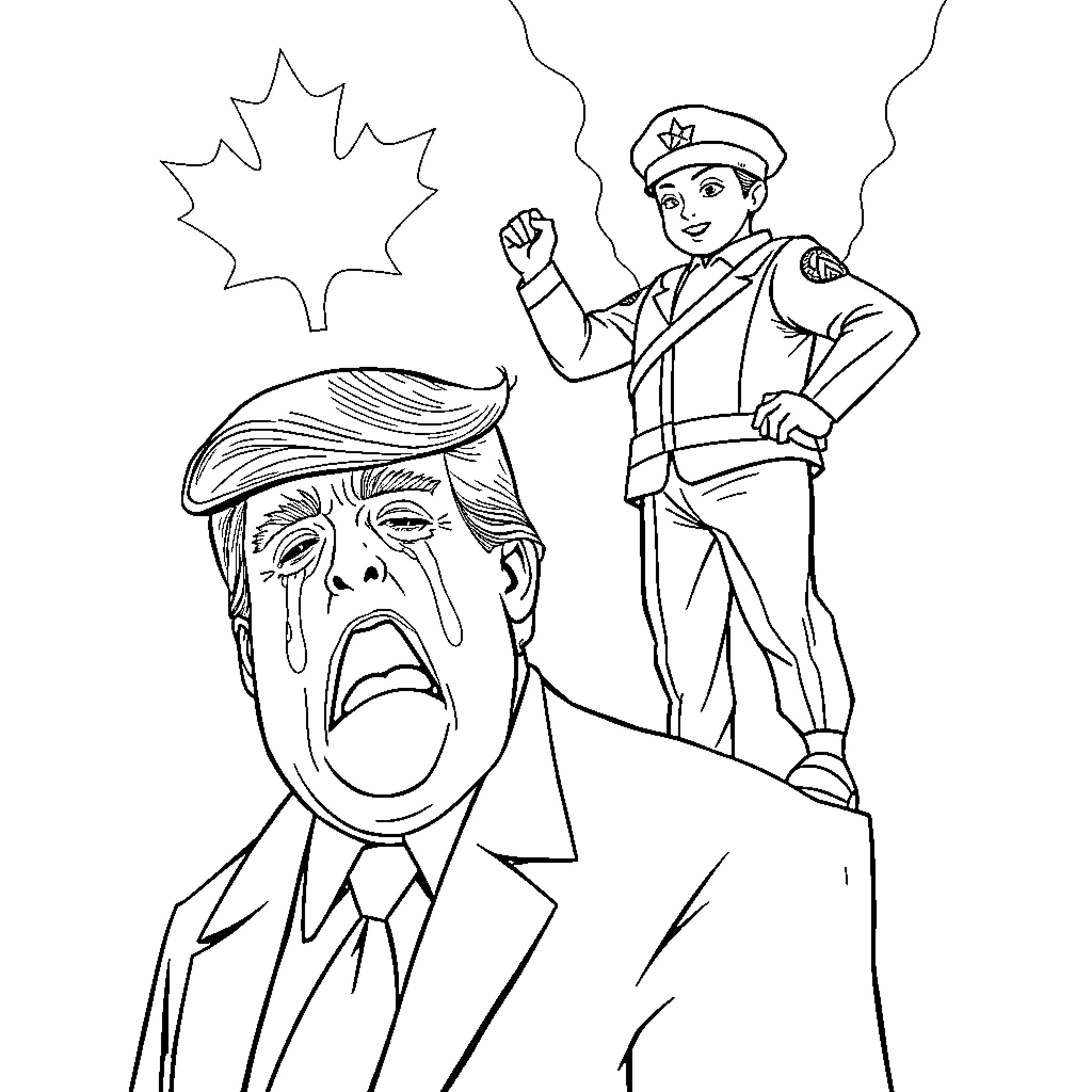 Trump Expressing Distress and Discomfort Coloring Page (free black-and-white line drawing printable PDF for all, from beginners to advanced learners, including children, teens, adults, and seniors)