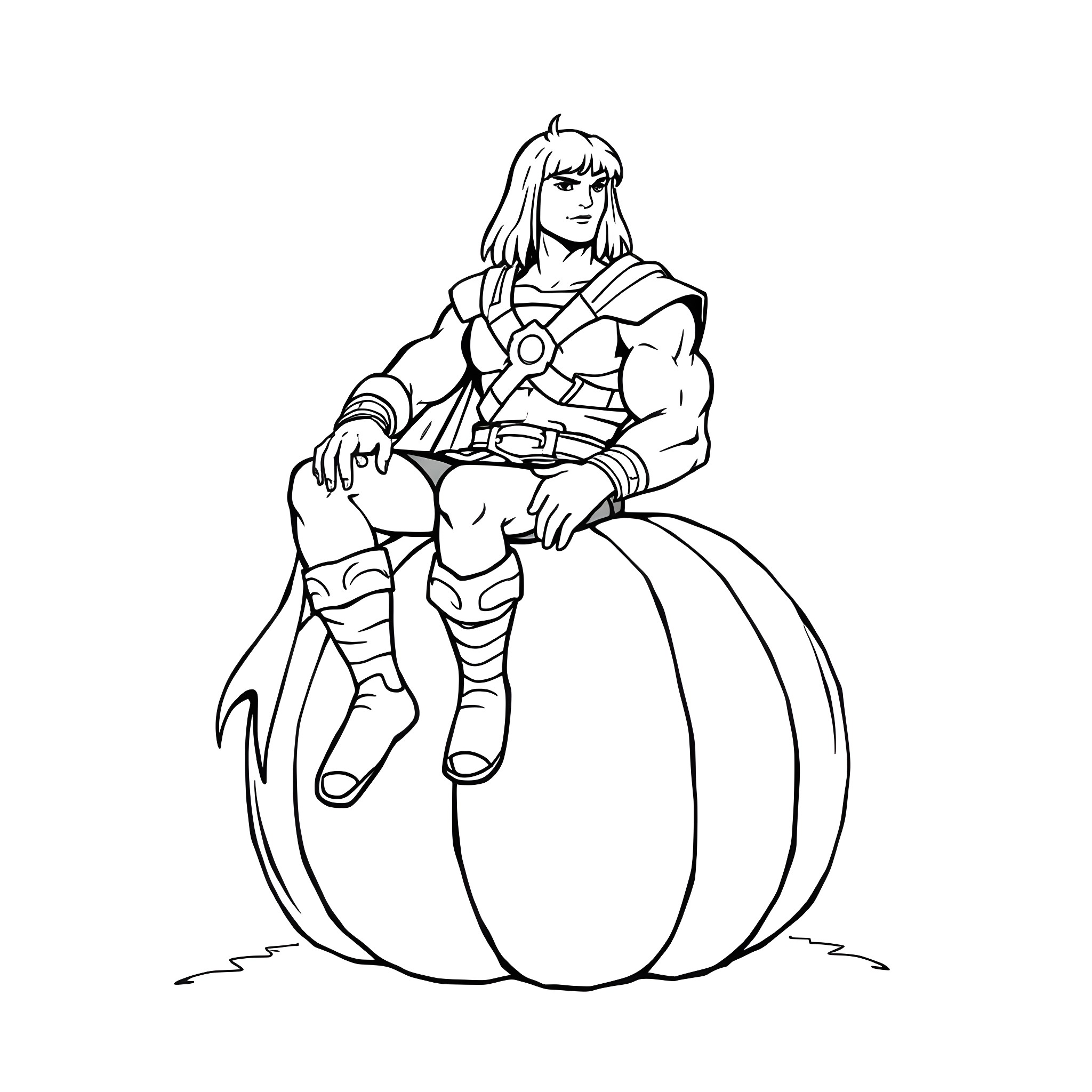 He-Man battling with power of Grayskull Coloring Page (free black-and-white line drawing printable PDF for all, from beginners to advanced learners, including children, teens, adults, and seniors)