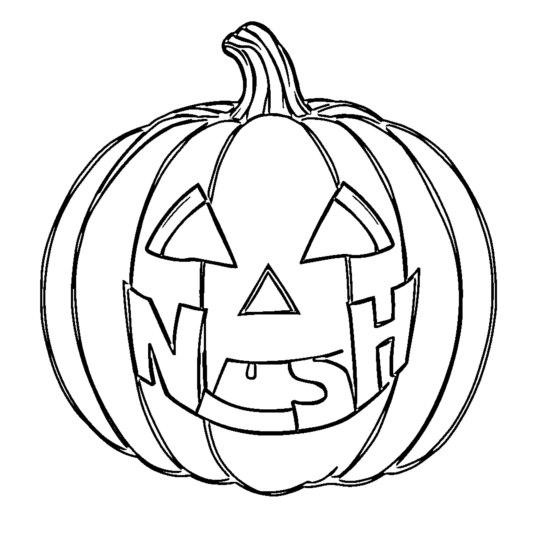 Jack-o'-lantern carved with mischievous expression Coloring Page (free black-and-white line drawing printable PDF for all, from beginners to advanced learners, including children, teens, adults, and seniors)