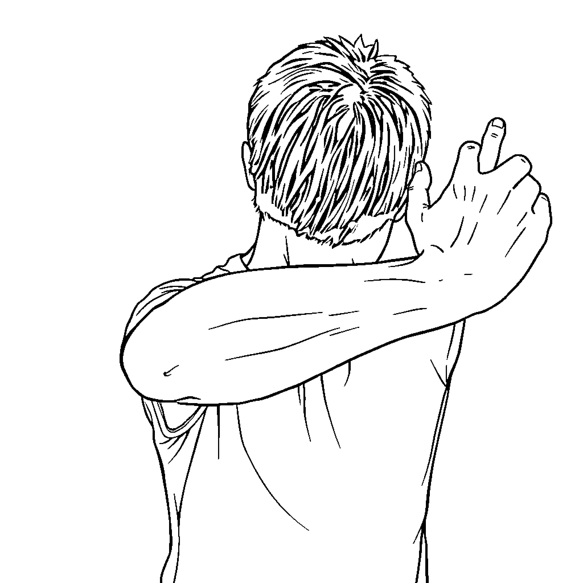 Tennis Elbow: Player Stretching in Discomfort Coloring Page (free black-and-white line drawing printable PDF for all, from beginners to advanced learners, including children, teens, adults, and seniors)