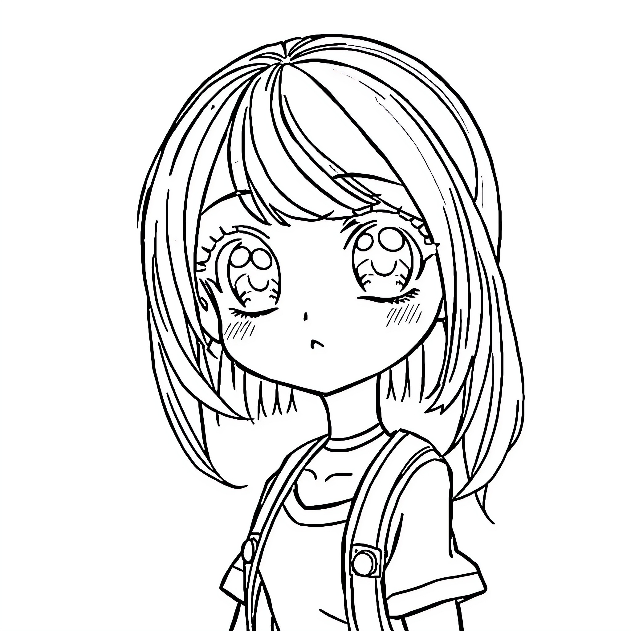 Anime Girl with Stylized Facial Expression Coloring Page (free black-and-white line drawing printable PDF for all, from beginners to advanced learners, including children, teens, adults, and seniors)