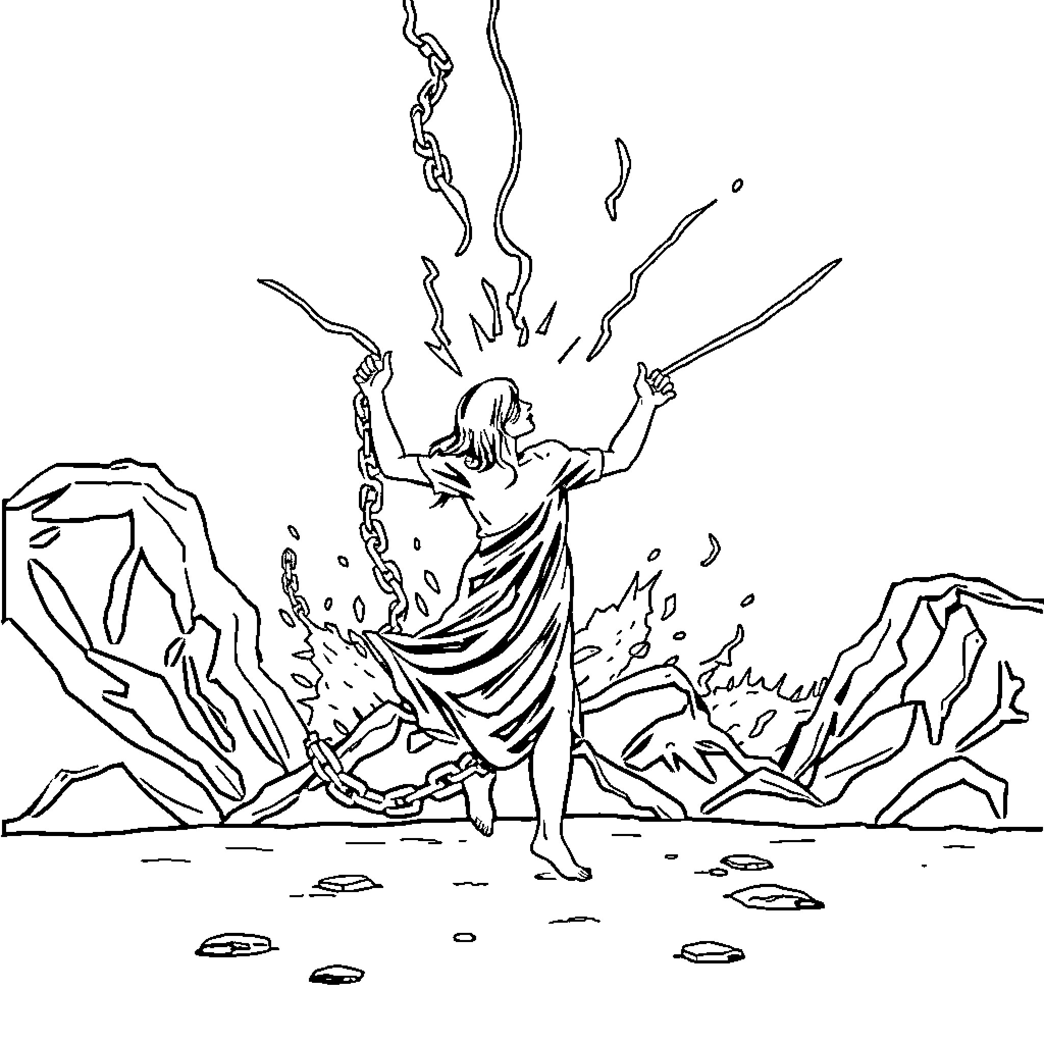 Love and Rebirth in the Rugged Landscape Coloring Page (free black-and-white line drawing printable PDF for all, from beginners to advanced learners, including children, teens, adults, and seniors)