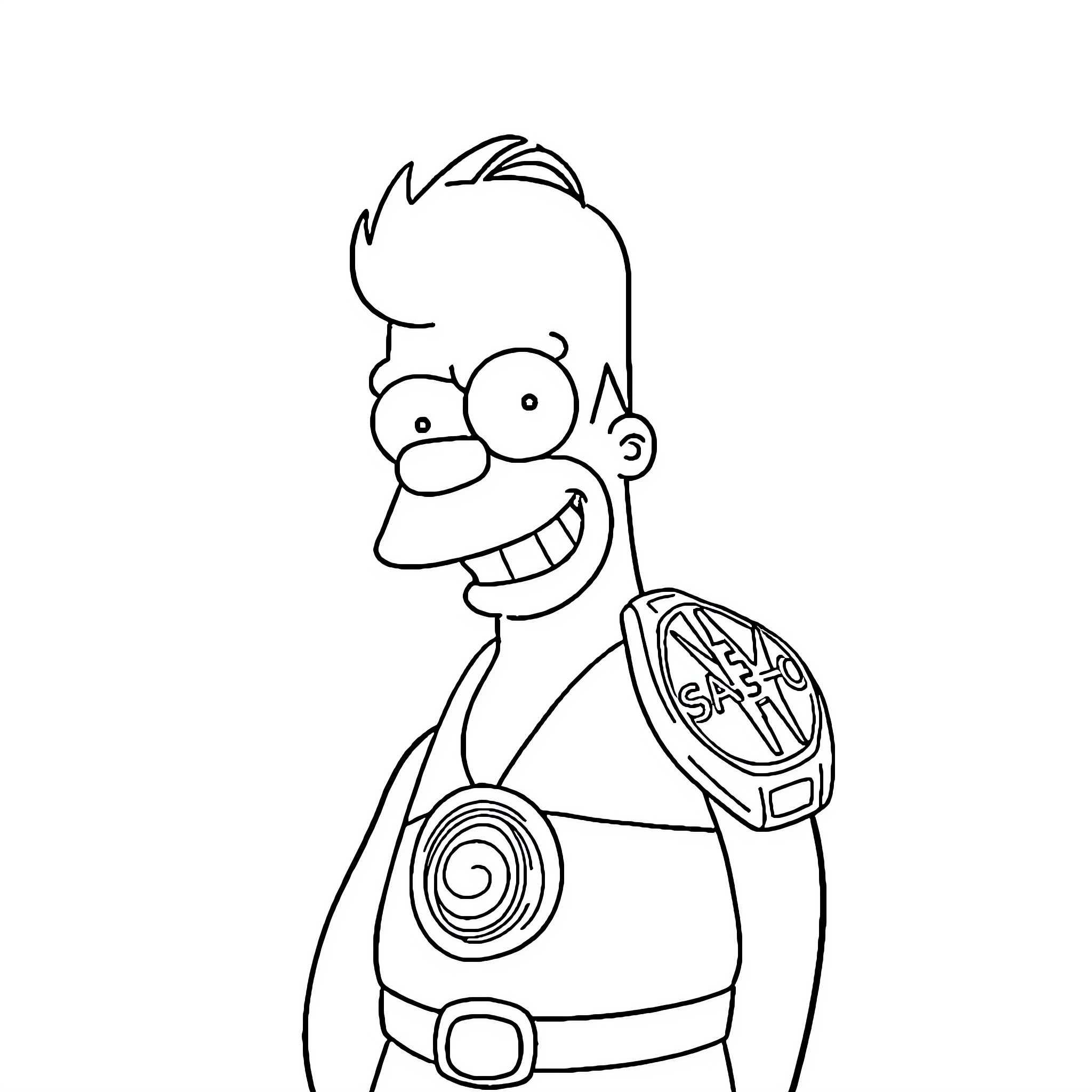 Homer's Silly Antics and Quirky Attire Coloring Page (free black-and-white line drawing printable PDF for all, from beginners to advanced learners, including children, teens, adults, and seniors)