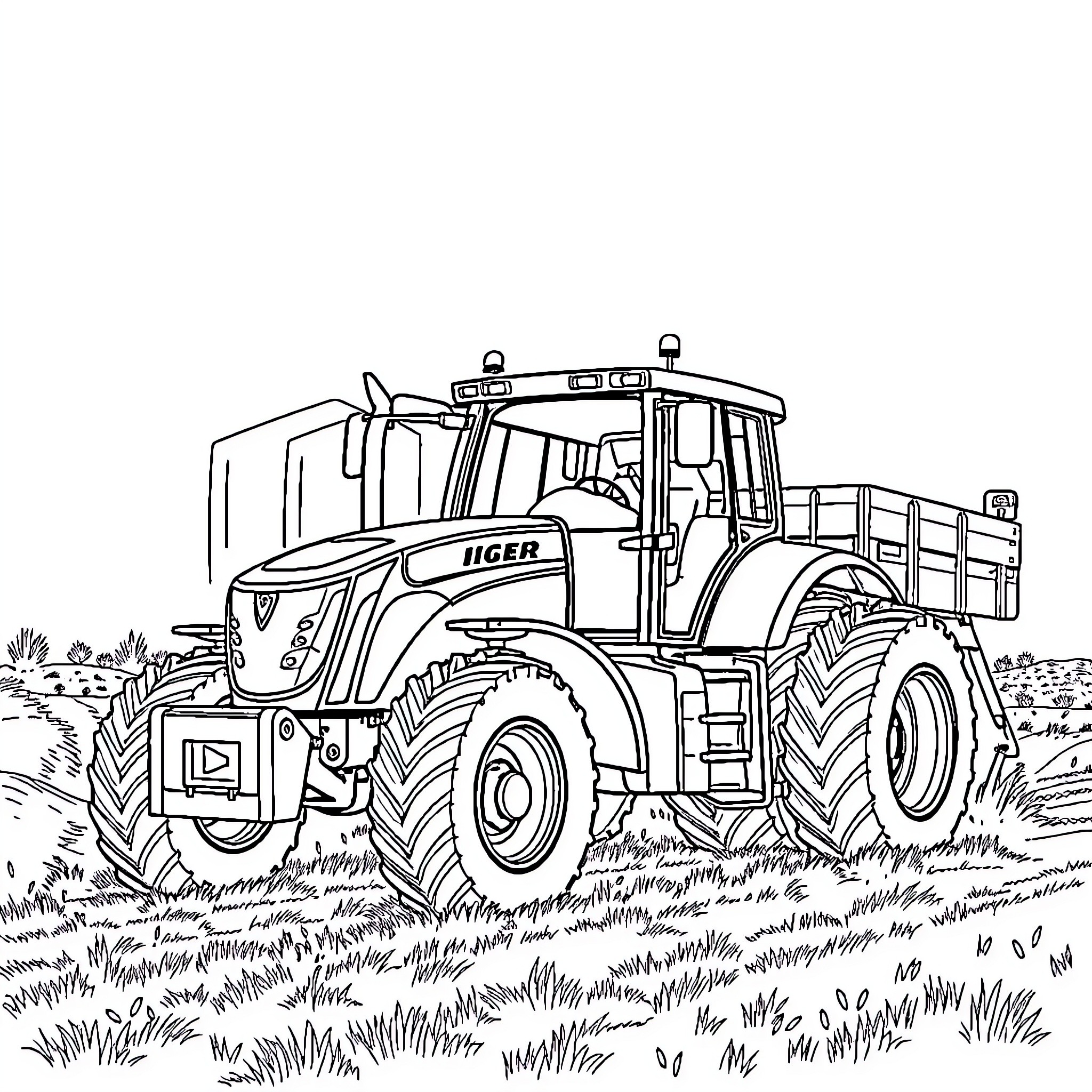 Tractor working in the agricultural field Coloring Page (free black-and-white line drawing printable PDF for all, from beginners to advanced learners, including children, teens, adults, and seniors)
