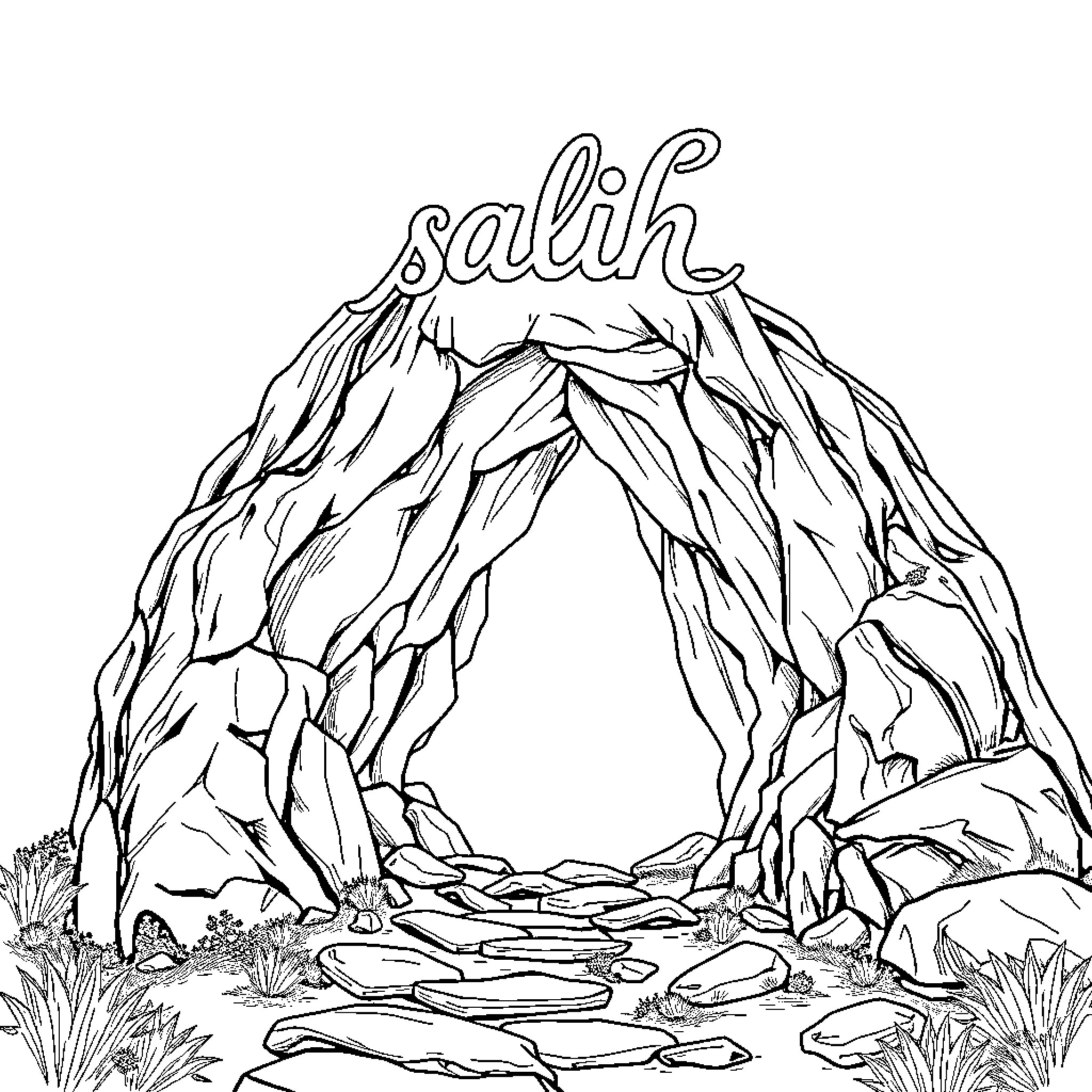 Camel crossing through rugged mountain landscape Coloring Page (free black-and-white line drawing printable PDF for all, from beginners to advanced learners, including children, teens, adults, and seniors)