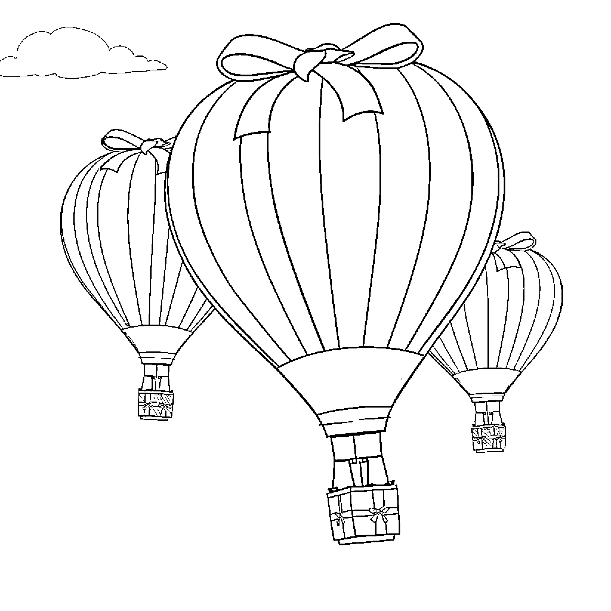 Hot Air Balloon Festival with Colorful Balloons Coloring Page (free black-and-white line drawing printable PDF for all, from beginners to advanced learners, including children, teens, adults, and seniors)