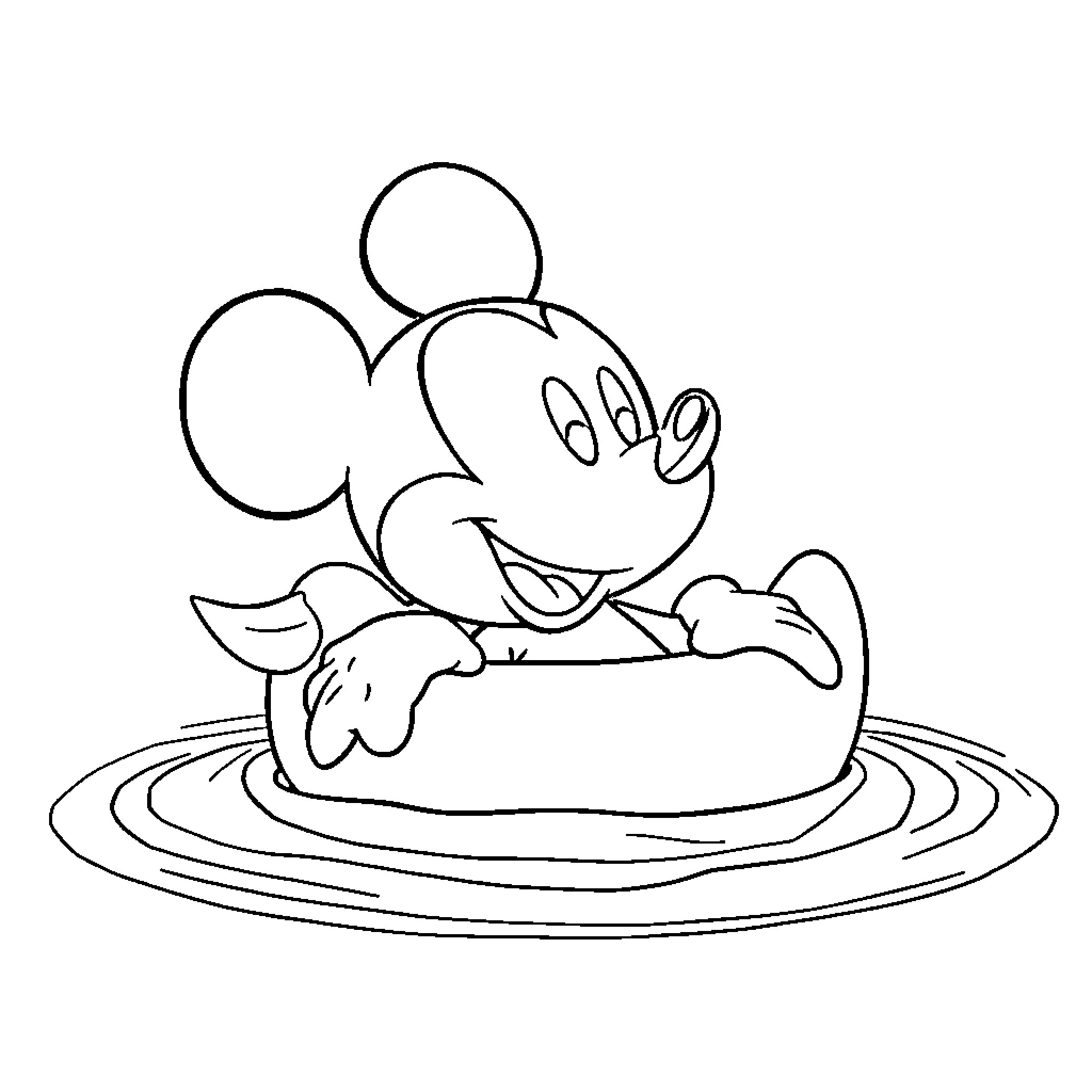 Mickey Mouse enjoying a hot dog Coloring Page (free black-and-white line drawing printable PDF for all, from beginners to advanced learners, including children, teens, adults, and seniors)