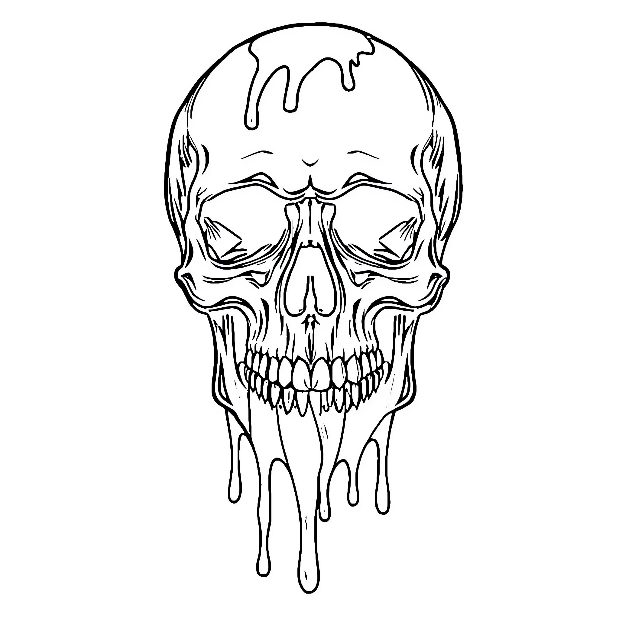Skull Melting with Dripping Expression Coloring Page (free black-and-white line drawing printable PDF for all, from beginners to advanced learners, including children, teens, adults, and seniors)