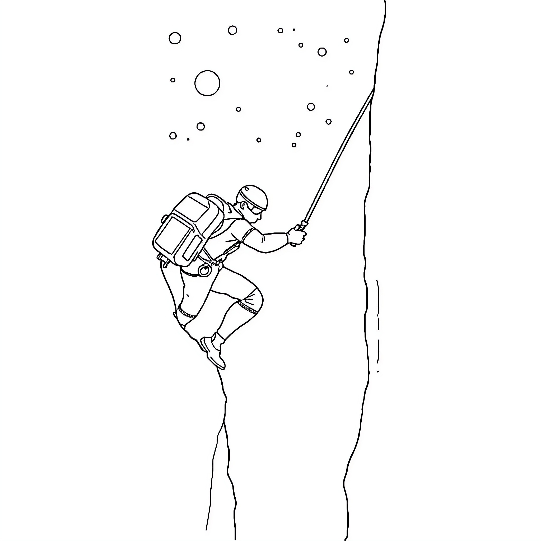 Love Conquers Heights: Adventurous Climber Coloring Page (free black-and-white line drawing printable PDF for all, from beginners to advanced learners, including children, teens, adults, and seniors)